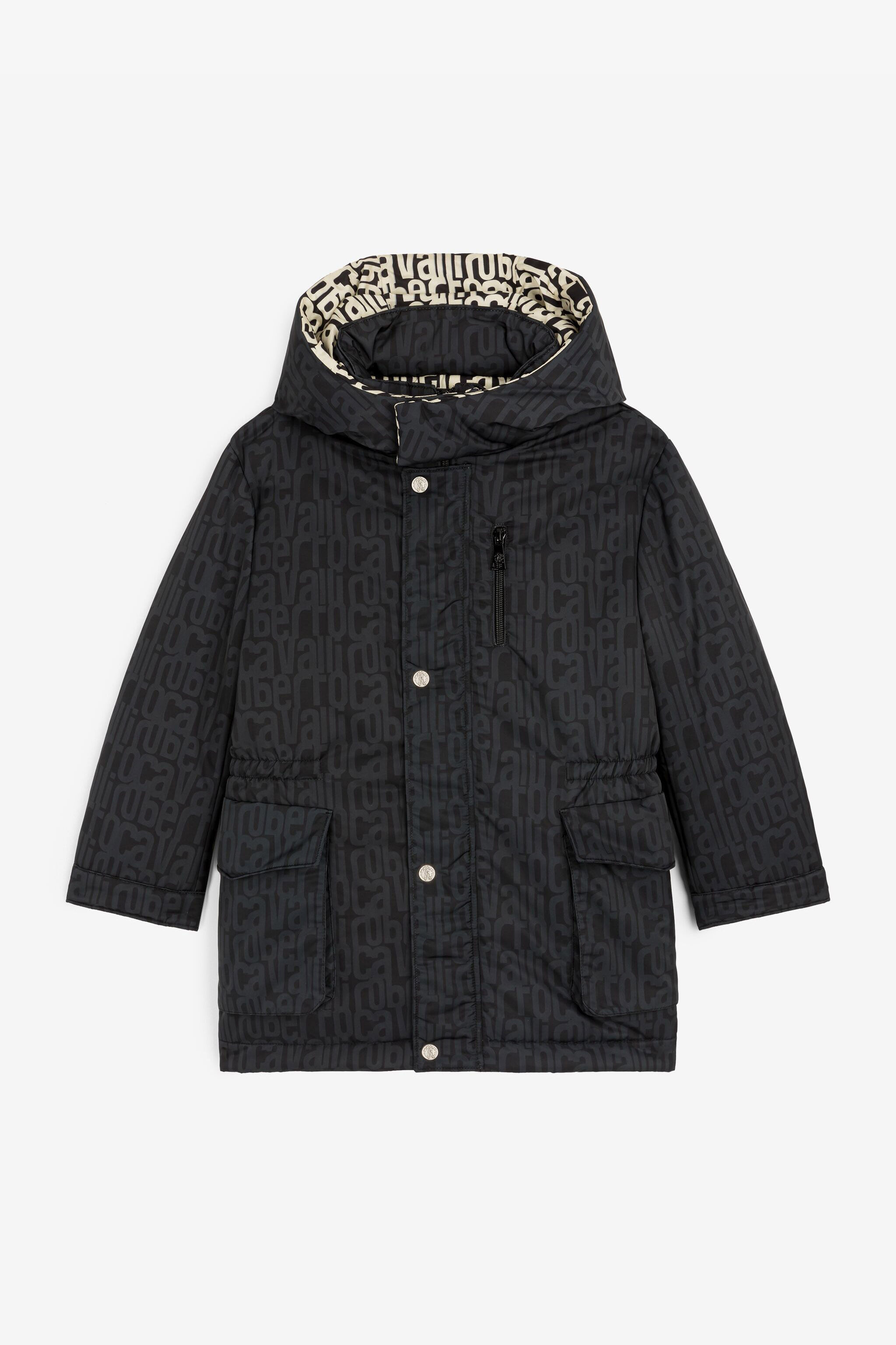 JU Logo-Print Hooded Coat Black RJT40J-5RH95