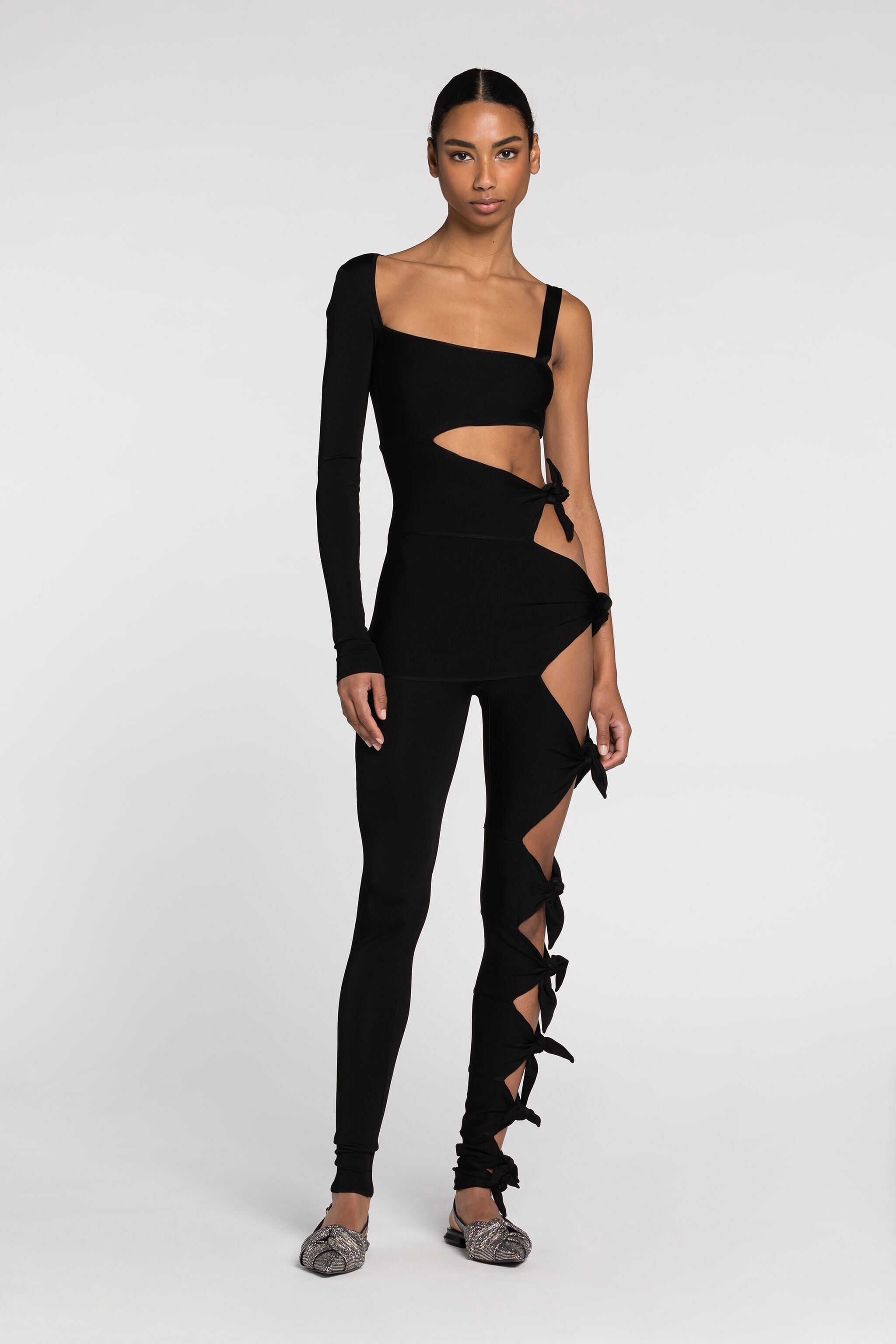 RC Knot-detail single-sleeve jumpsuit Black QWM152-MG011