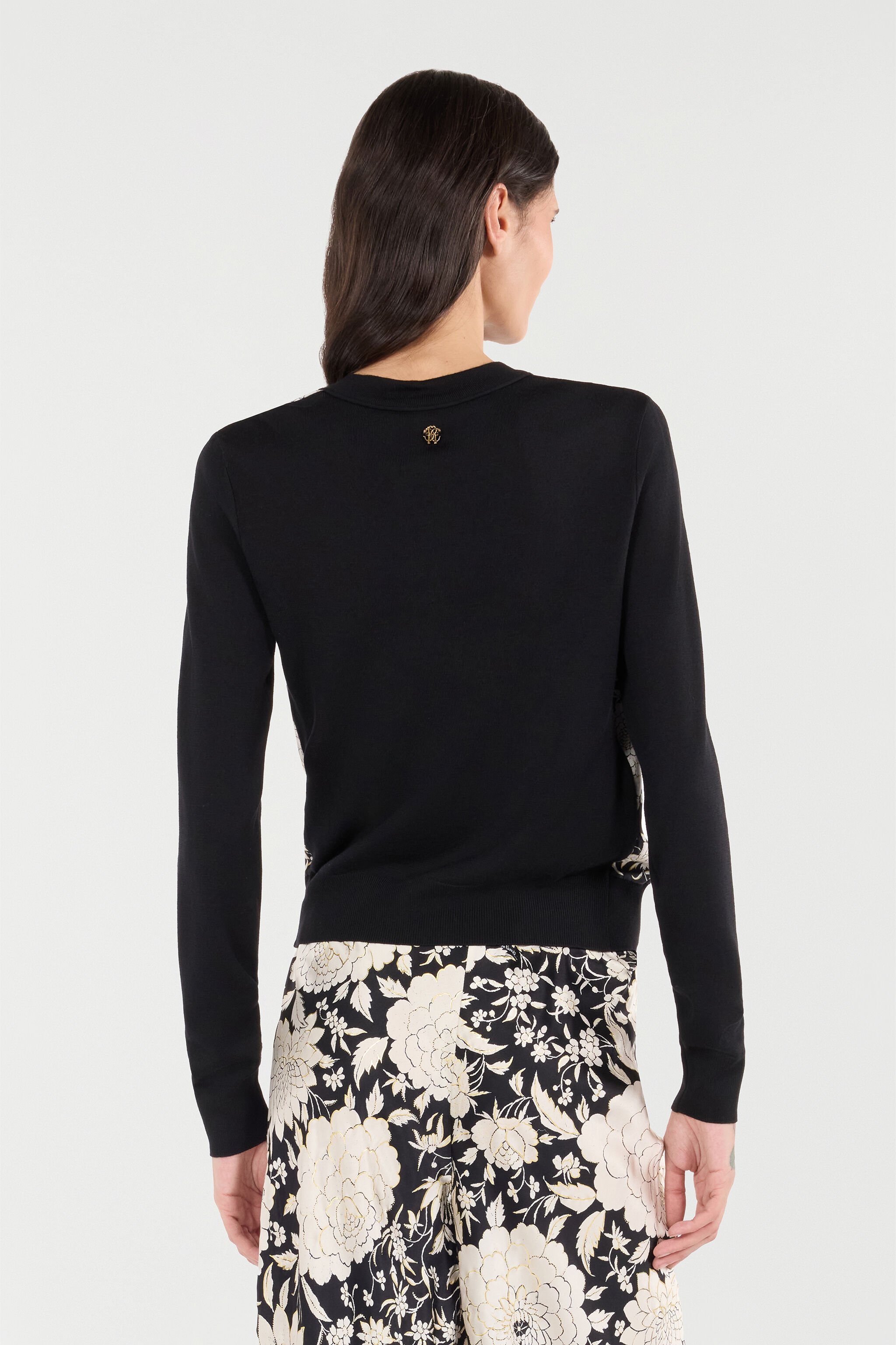 RC Silk Blend Cardigan with Flowers Schwarz/Weiß VQM909-MQ002