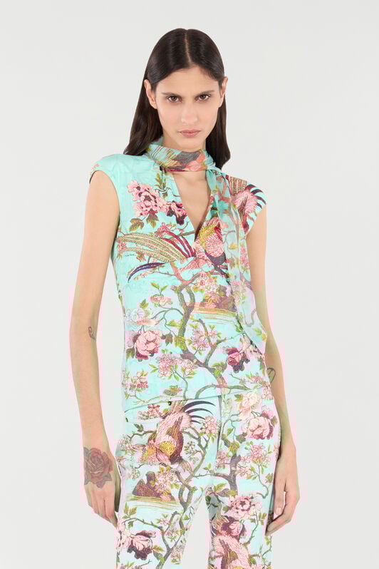 RC Floral & Pheasant Print Top Blau/Rosa VKT604-LNP76