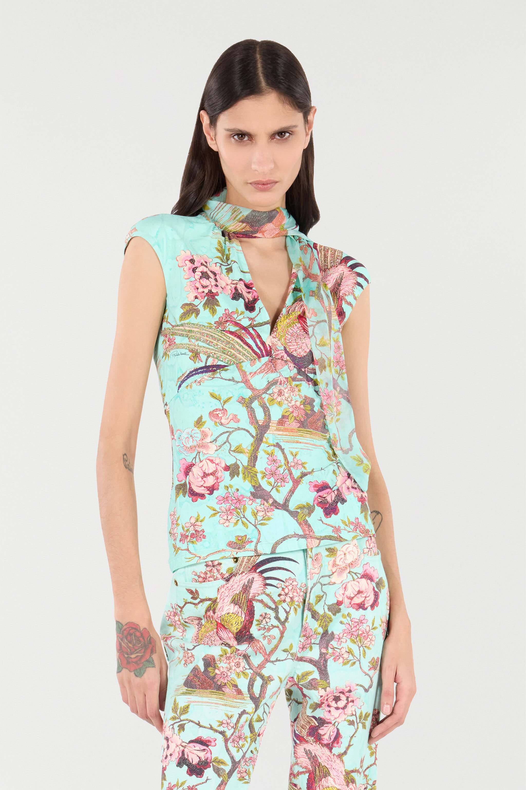 RC Floral & Pheasant Print Top Blau/Rosa VKT604-LNP76