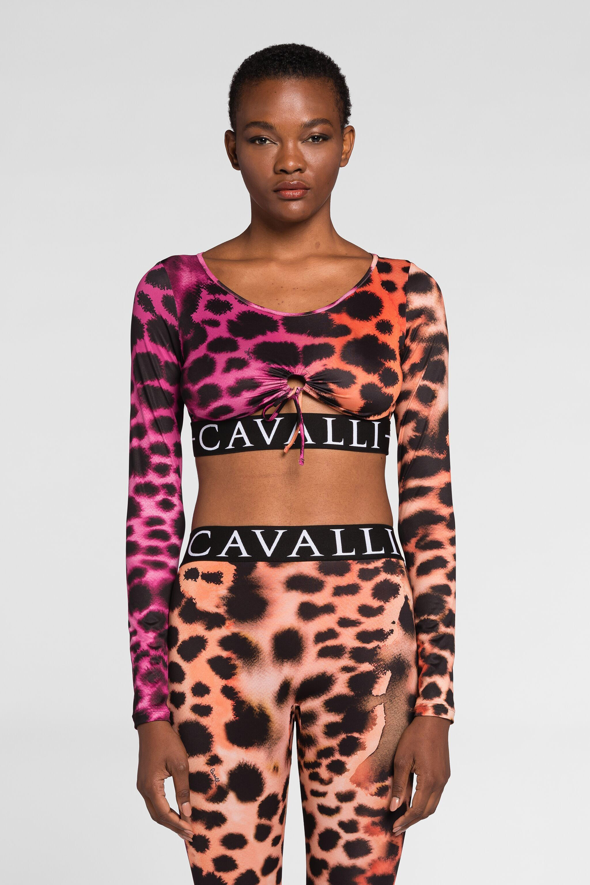 RC Animal-print cut-out cropped top Fuchsia QKT60J-LNF49