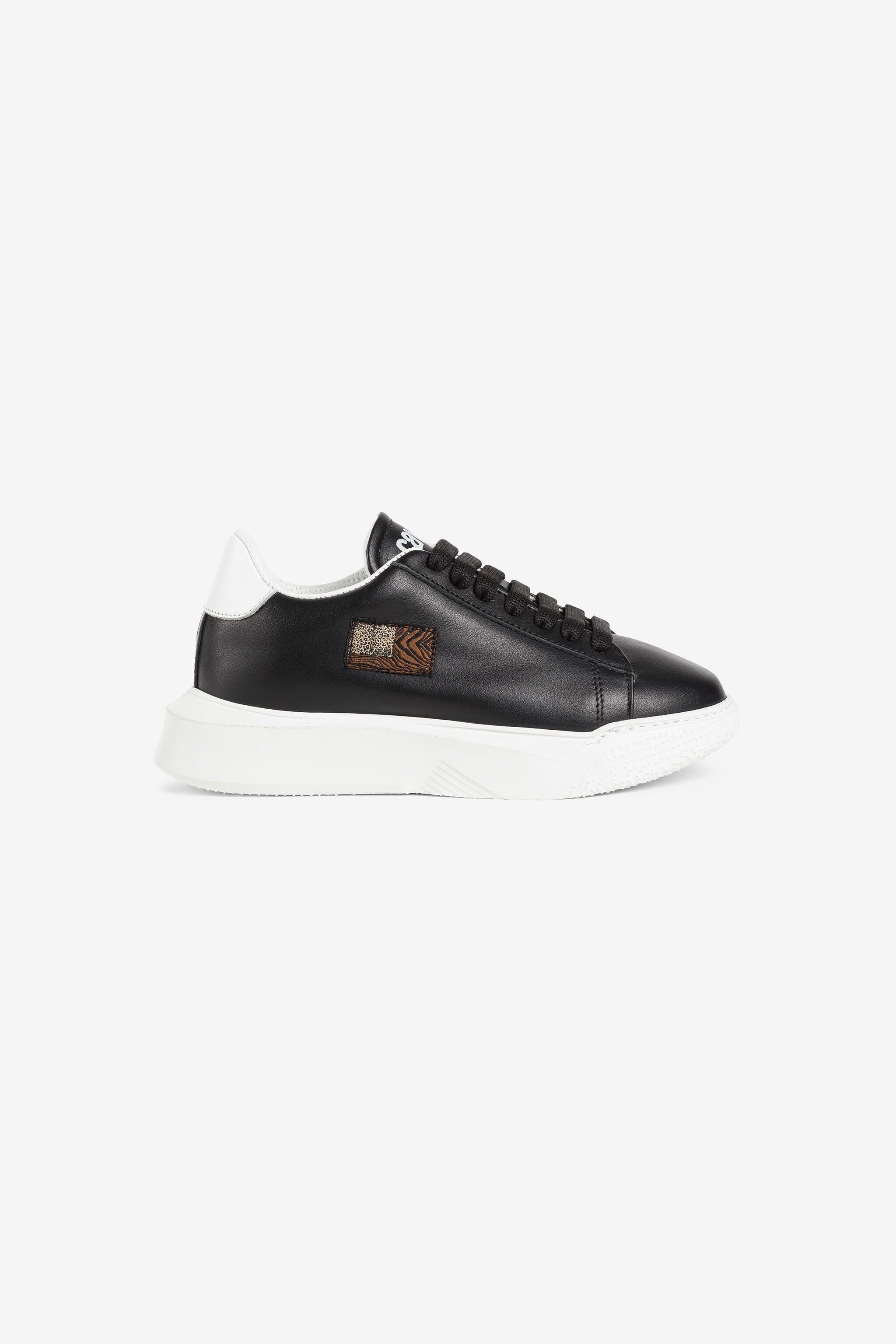 JU Animalier Patchwork-Print Appliqué Sneakers Black/White OJS096-PN003