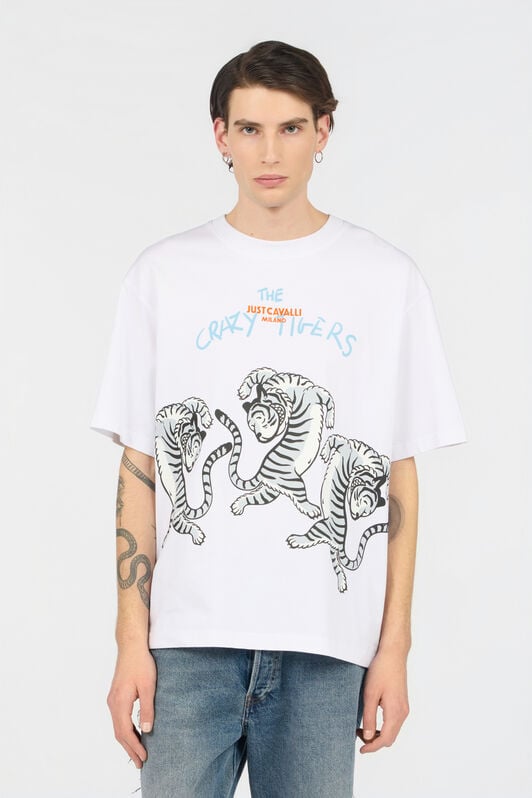 JC White T-Shirt With Printed Tigers WHITE WFT095-WF125
