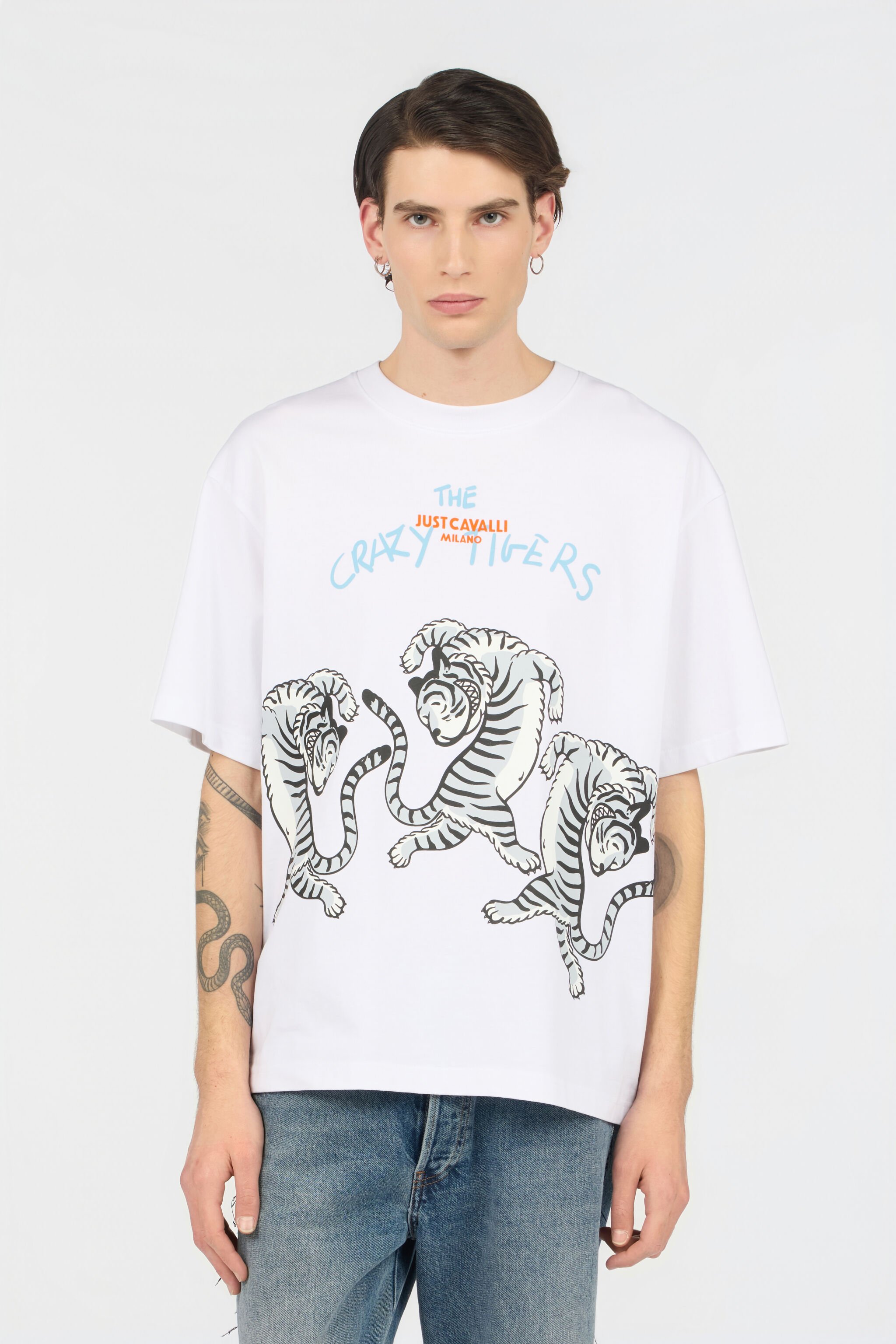 JC White T-Shirt With Printed Tigers WHITE WFT095-WF125