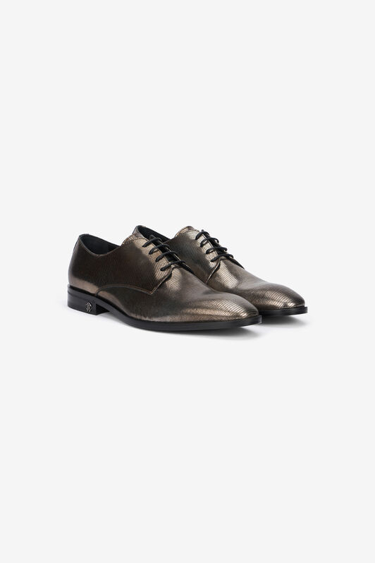 RC Brown Lace-Up Leather Loafers with Python Effect Brown URS051-PZU12