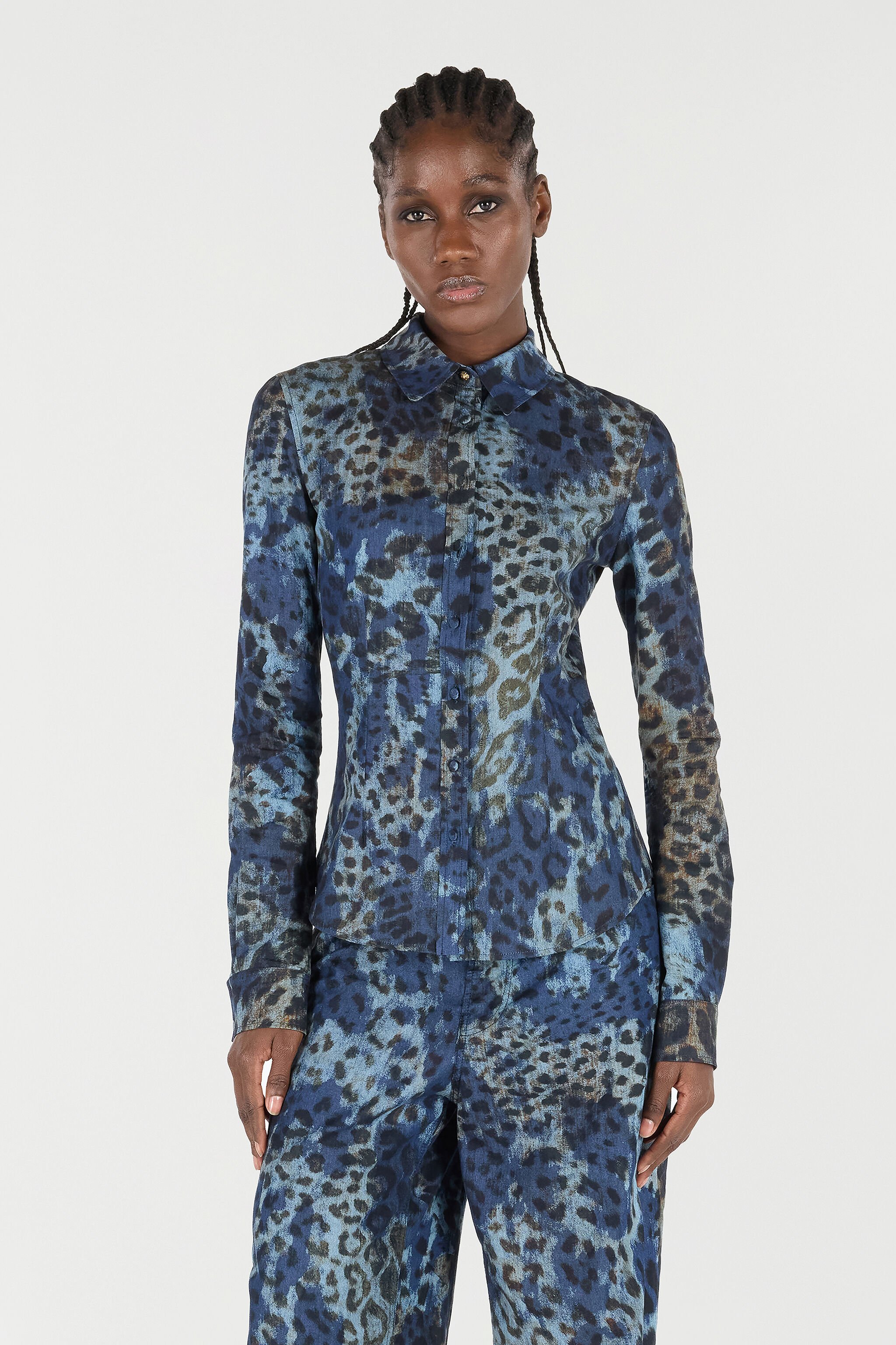 RC Cotton Shirt with Jaguar Skin Print BLU/CELESTE/MARRONE VKJ720-VT010