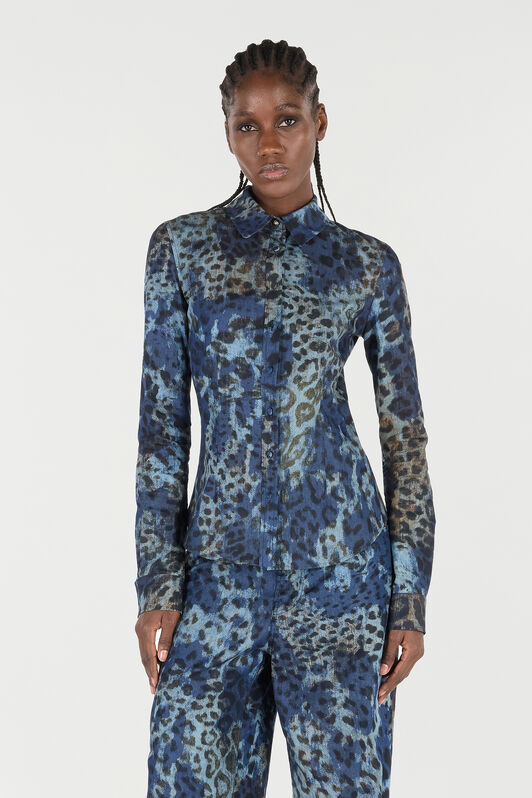 RC Cotton Shirt with Jaguar Skin Print RC Cotton Shirt with Jaguar Skin Print BLU/CELESTE/MARRONE VKJ720-VT010