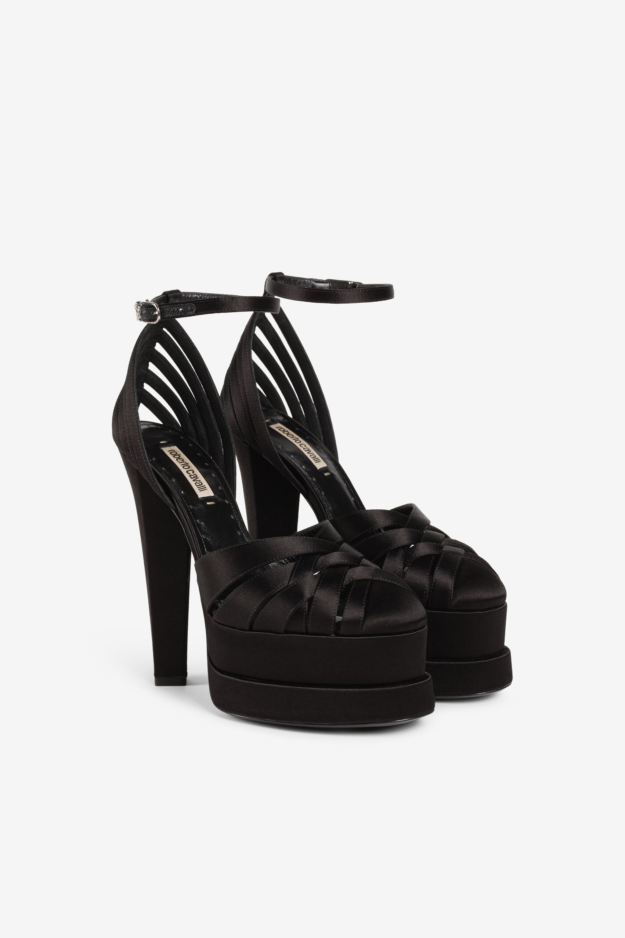 Caged leather platform sandals in Black for Women Roberto Cavalli