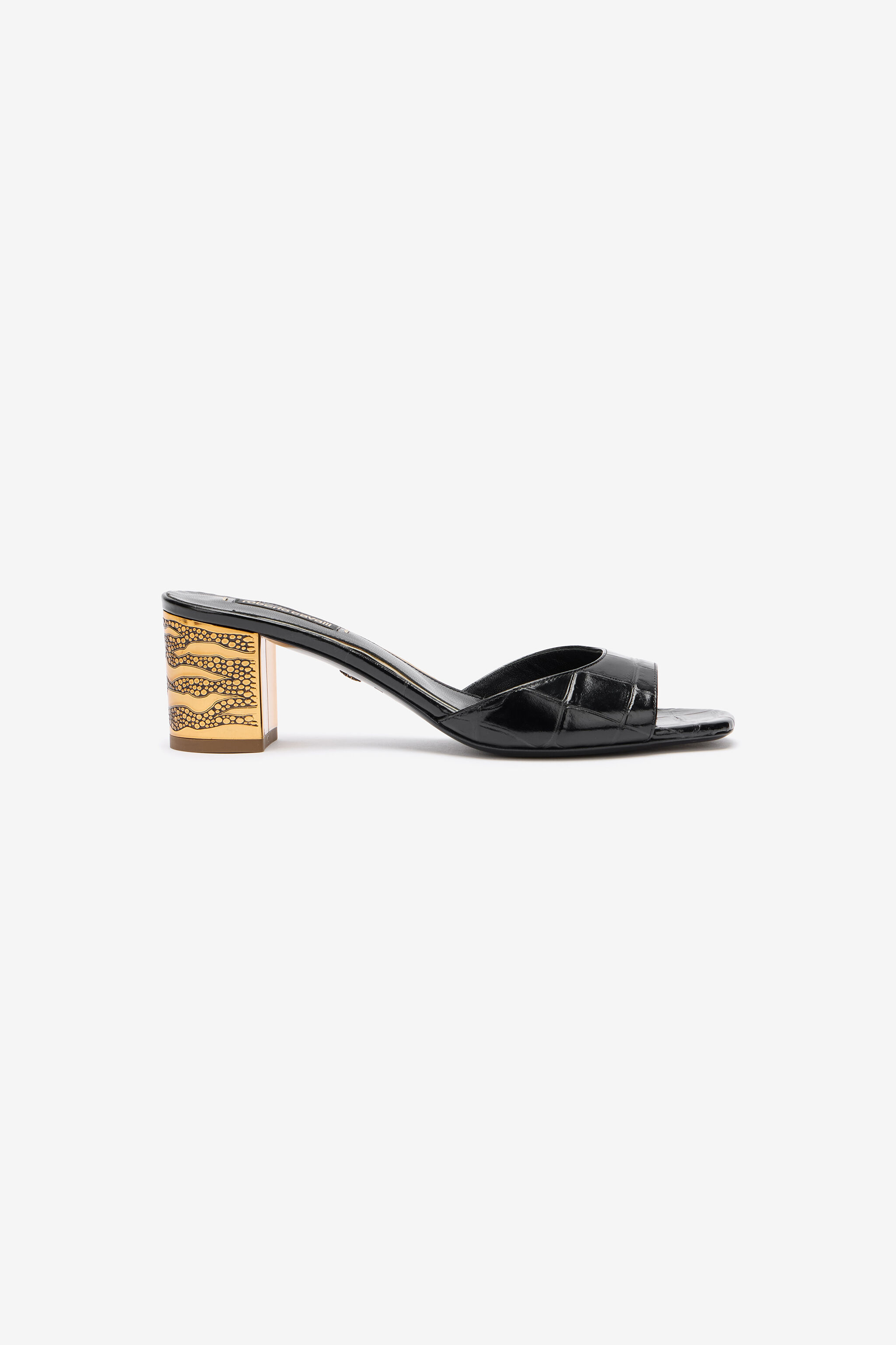 RC Mules with Gold Chunky Heel Black VKS027-PZ579