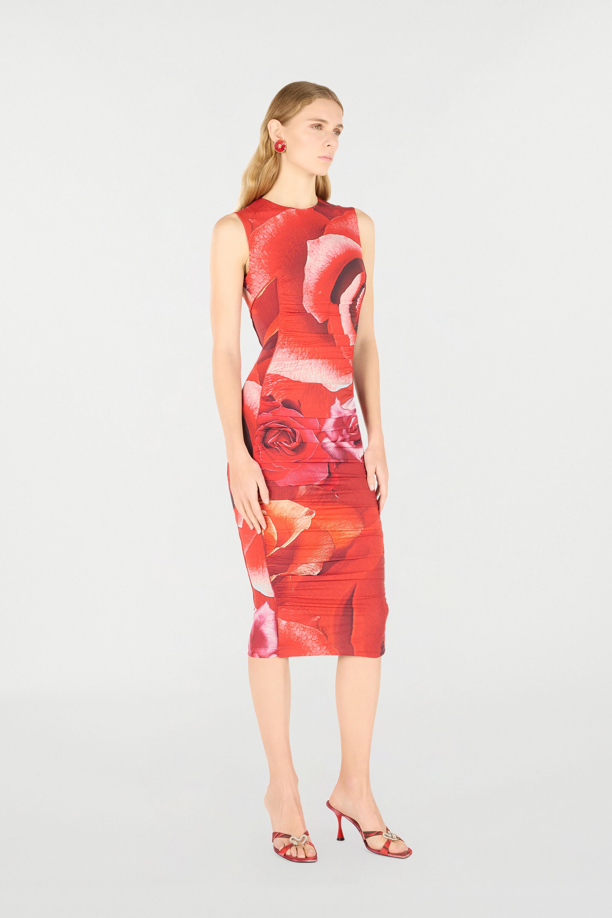 RC Robe Midi À Imprimé Roses Rouge UKT147-LNN48