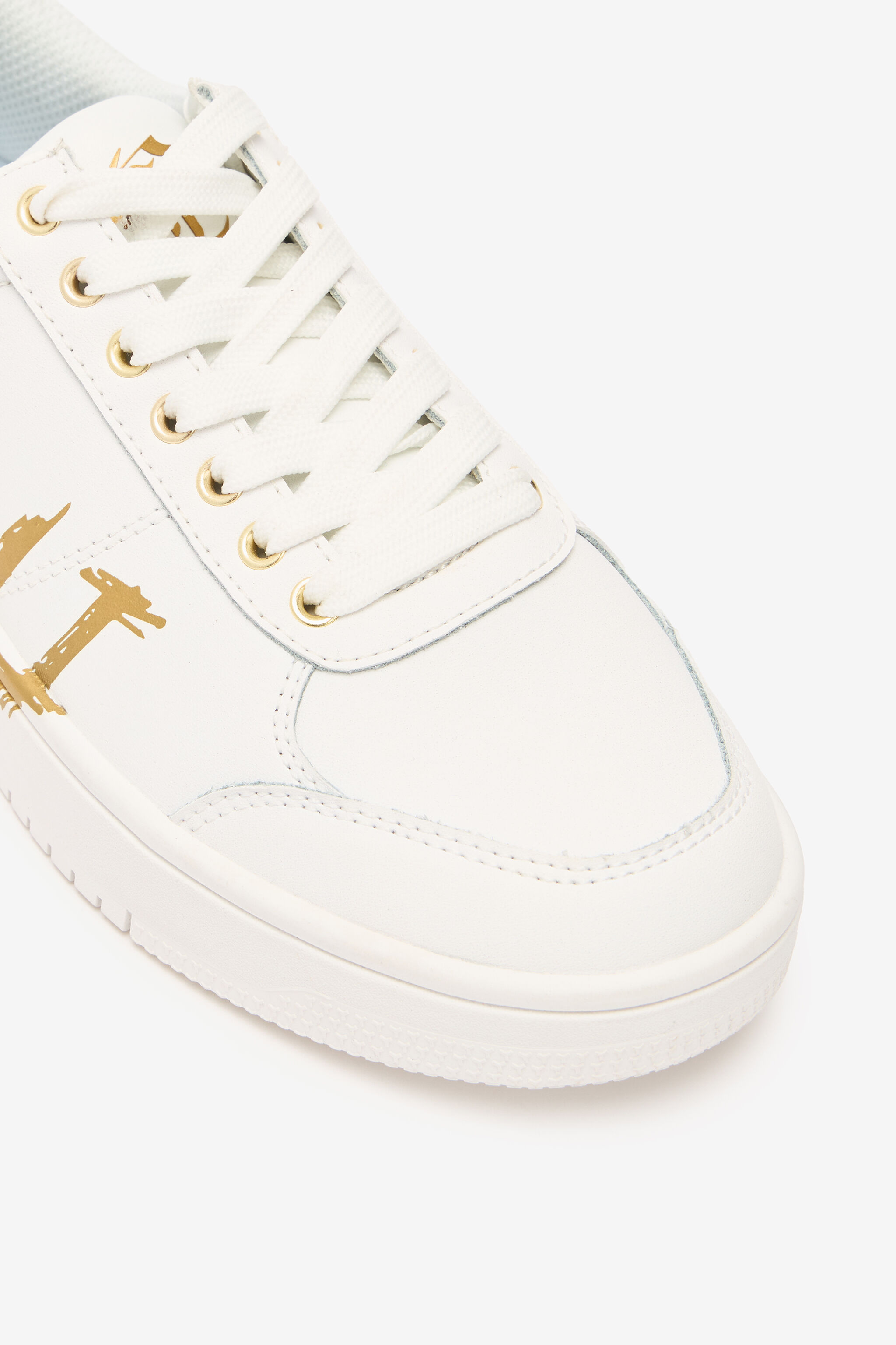 JC Sneakers With Golden Graffiti Logo White/Gold UFS039-UF361