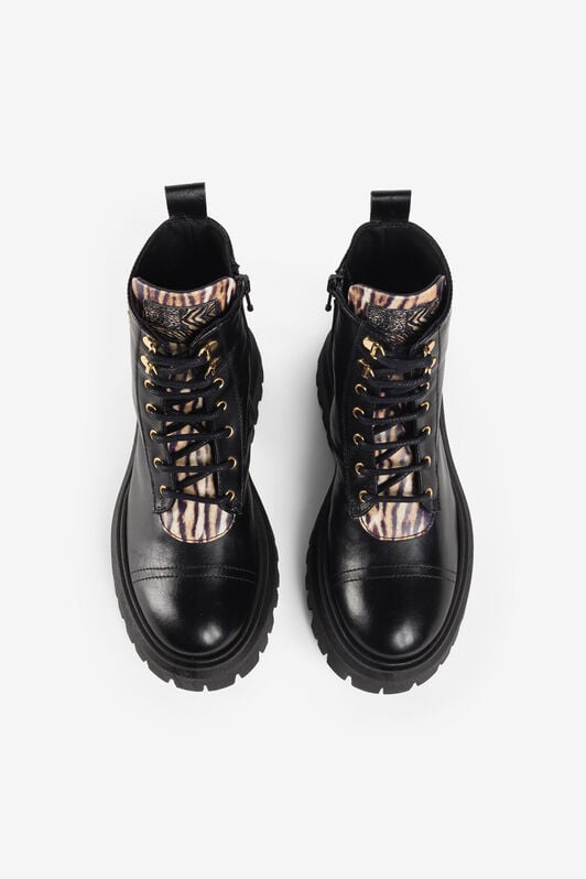 JU Stiefeletten mit Leopardenmuster Schwarz PJS001-PZ085