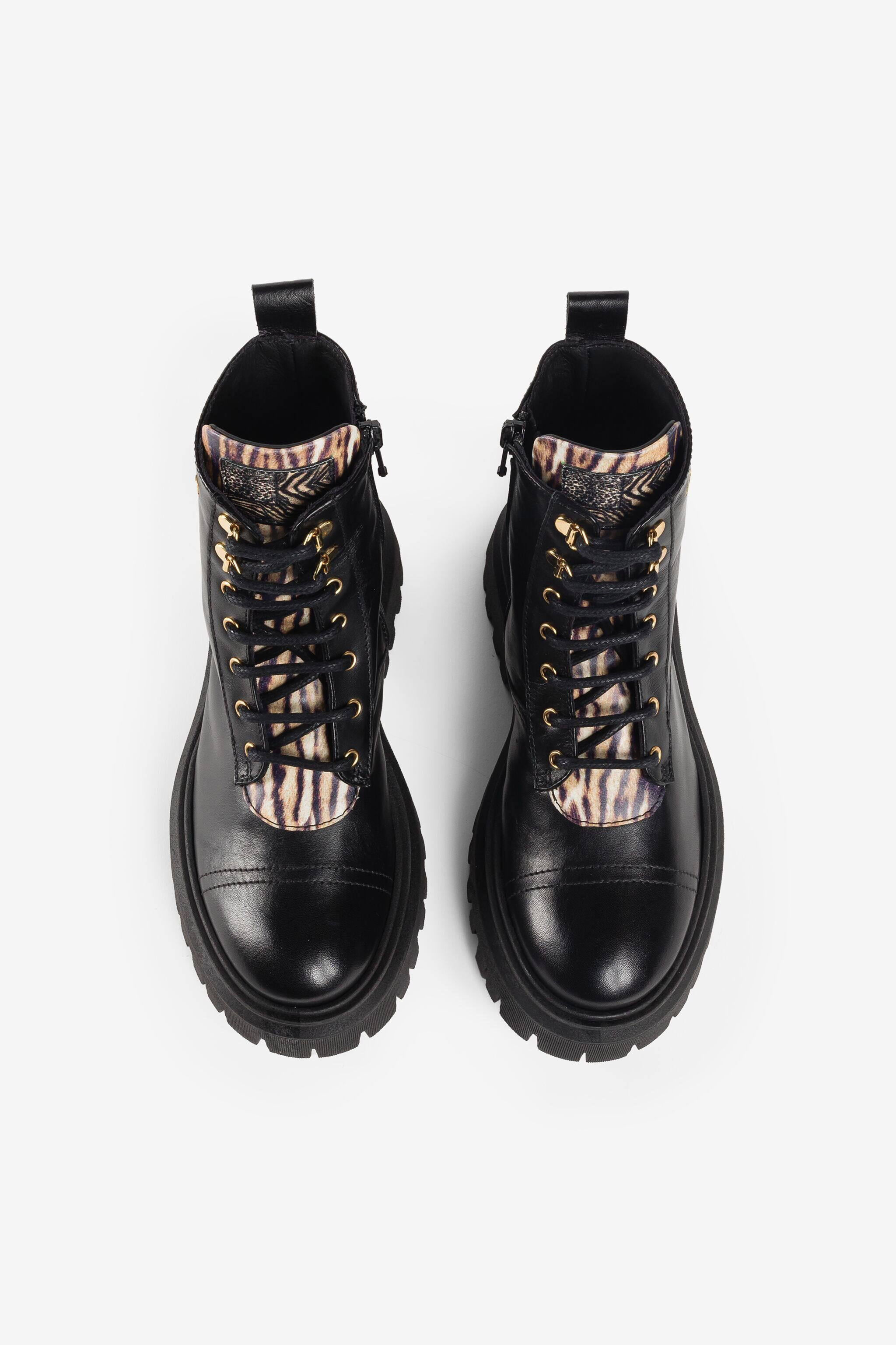JU Stiefeletten mit Leopardenmuster Schwarz PJS001-PZ085
