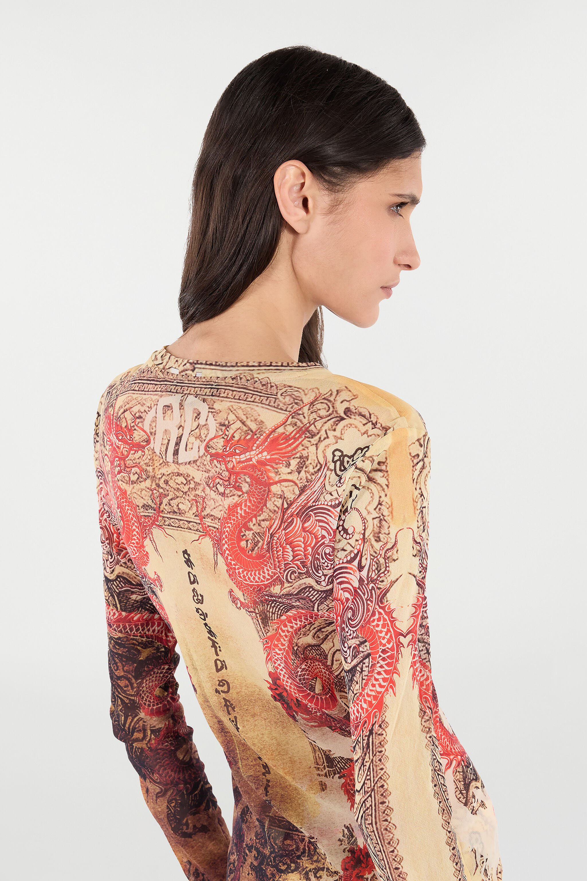 RC Long-Sleeve T-Shirt with Oriental Print NATURALE/ROSSO VQT60G-TLQ22