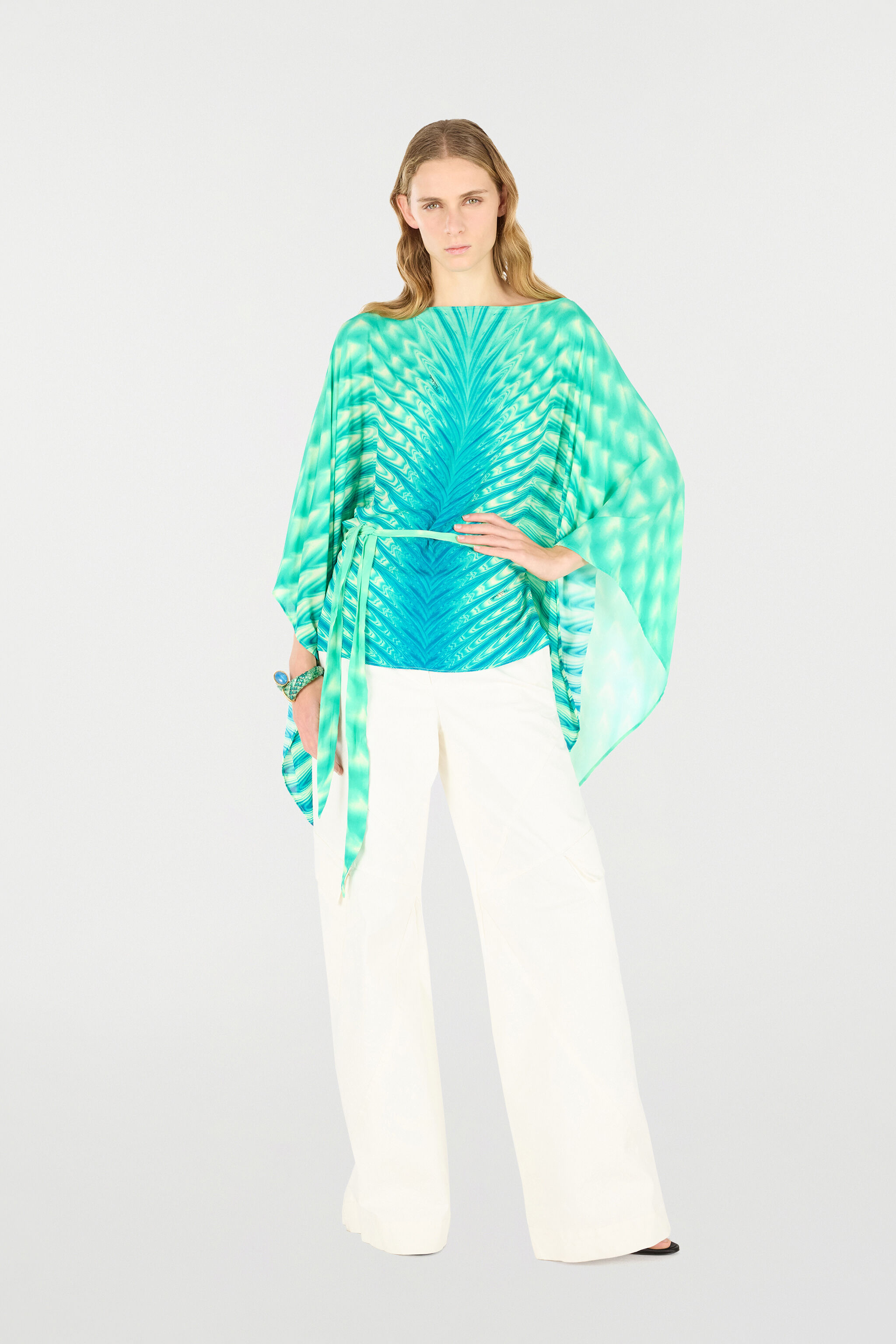 RC Kaftan mit Gürtel und Print Allover Hellgrün UKT725-KWN47