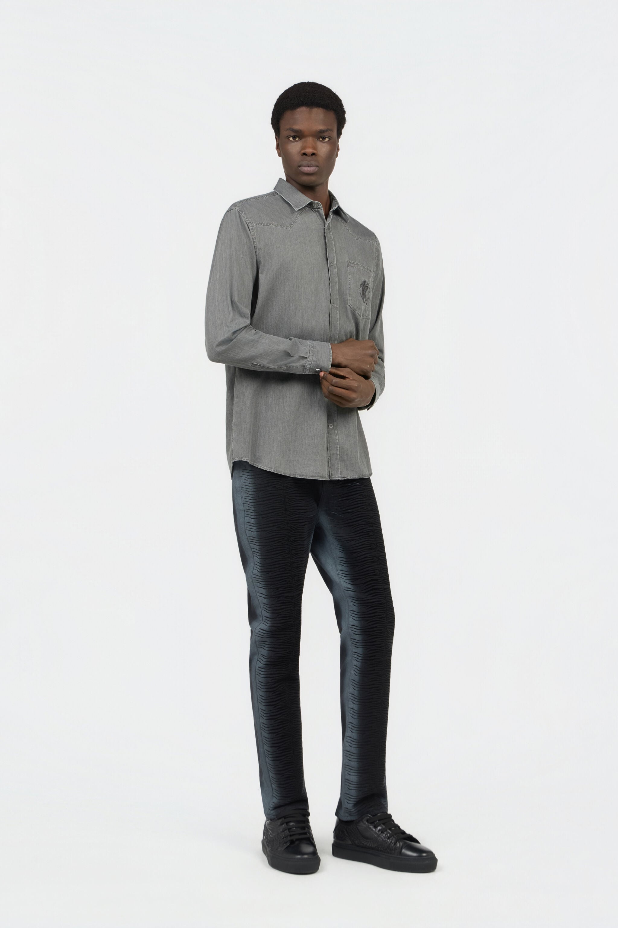RC Grey Cotton Shirt with Embroidered Logo BLACK SOT70H-CH006