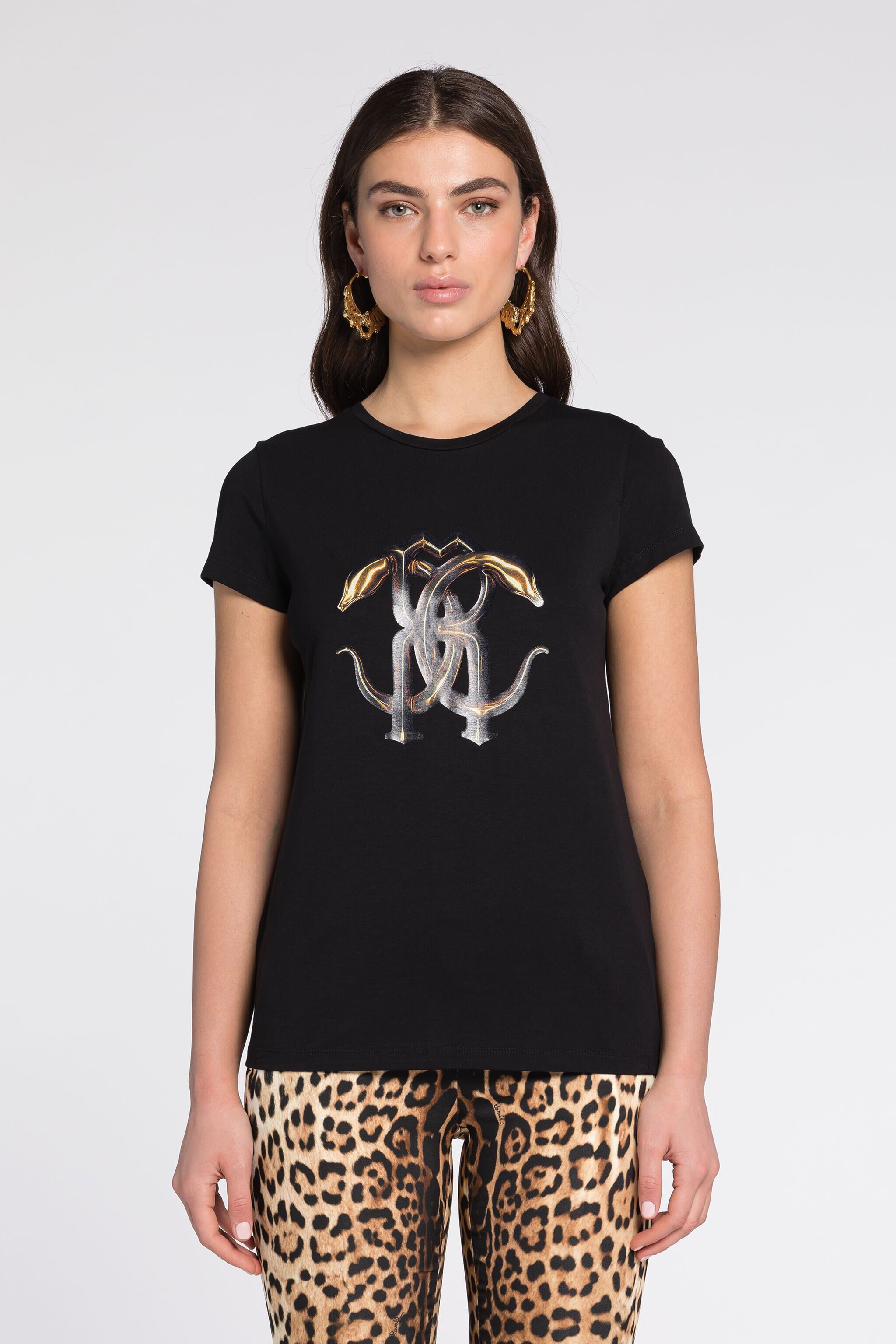 RC Mirror Snake-Print Cotton T-Shirt Black/Gold RKT60D-JD061