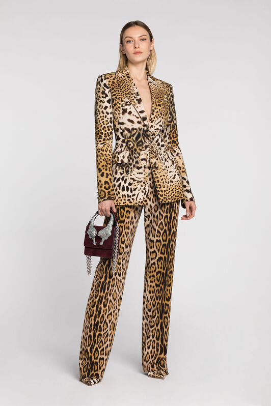 RC Leopard-print straight-leg trousers Light Brown QKT220-7OF53