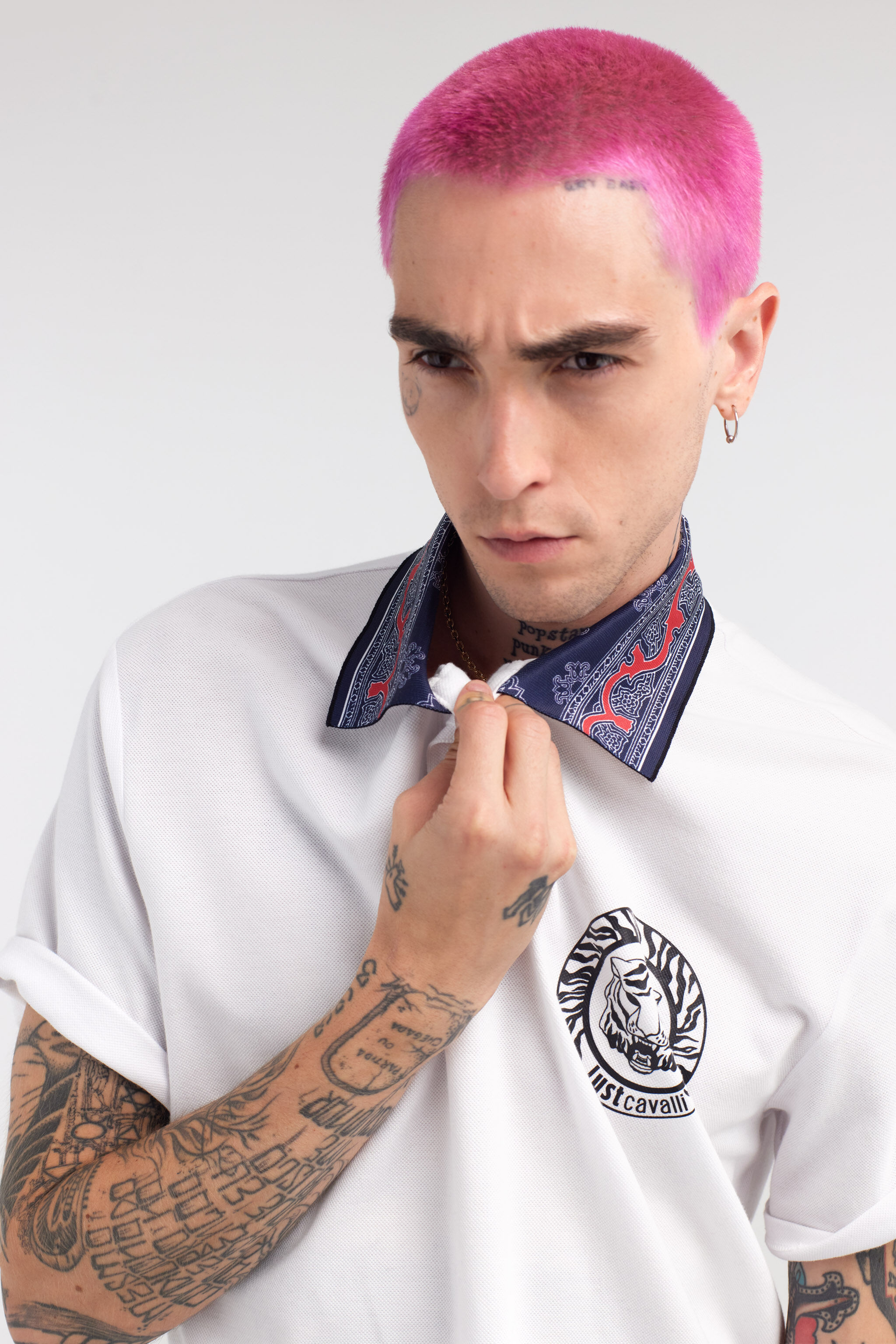 JC Just Cavalli Tiger Logo Polo Shirt White RRT899-RR161