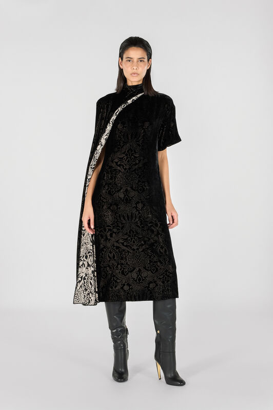 RC Abito midi con stampa Broccato Nero TWT122-VUN25