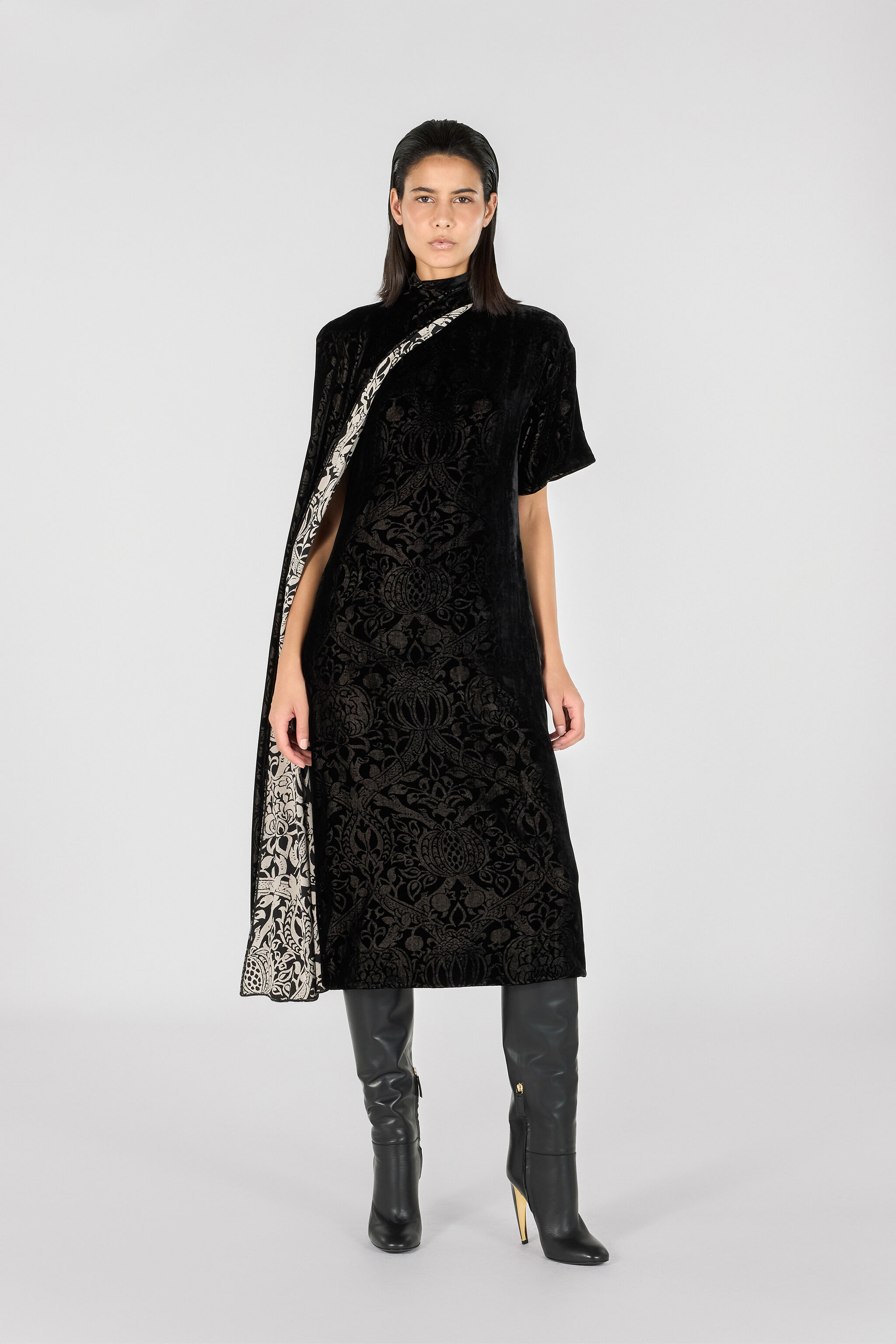 RC Abito midi con stampa Broccato Nero TWT122-VUN25
