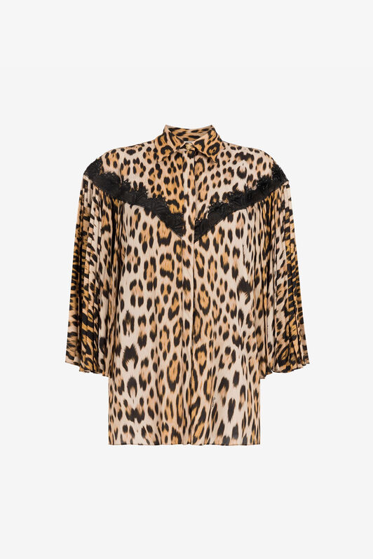 RC Lace-detailed leopard-print shirt Light Brown QKT730-FVF53