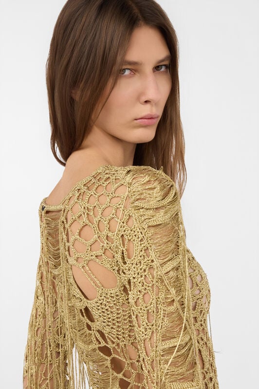 RC Golden See-Through Crochet-Effect Bodysuit GOLD WWM607-MO011