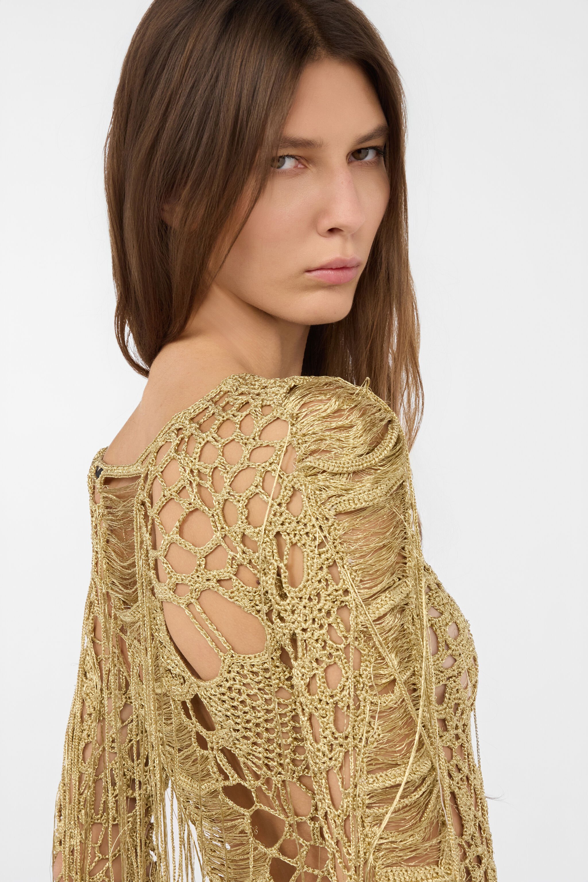 RC Golden See-Through Crochet-Effect Bodysuit GOLD WWM607-MO011