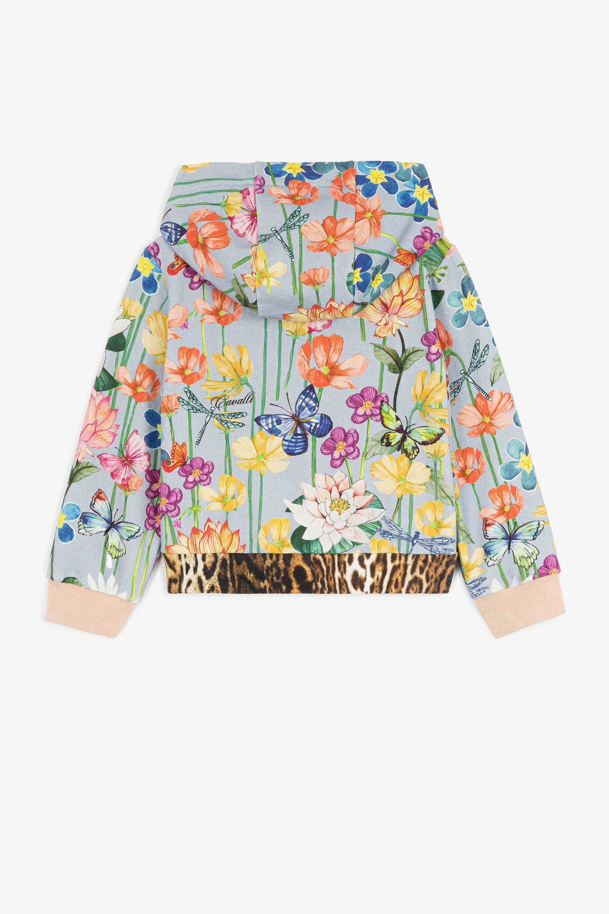 JU Flower-Print Zip Hoodie Light blue PJT952-5OF11