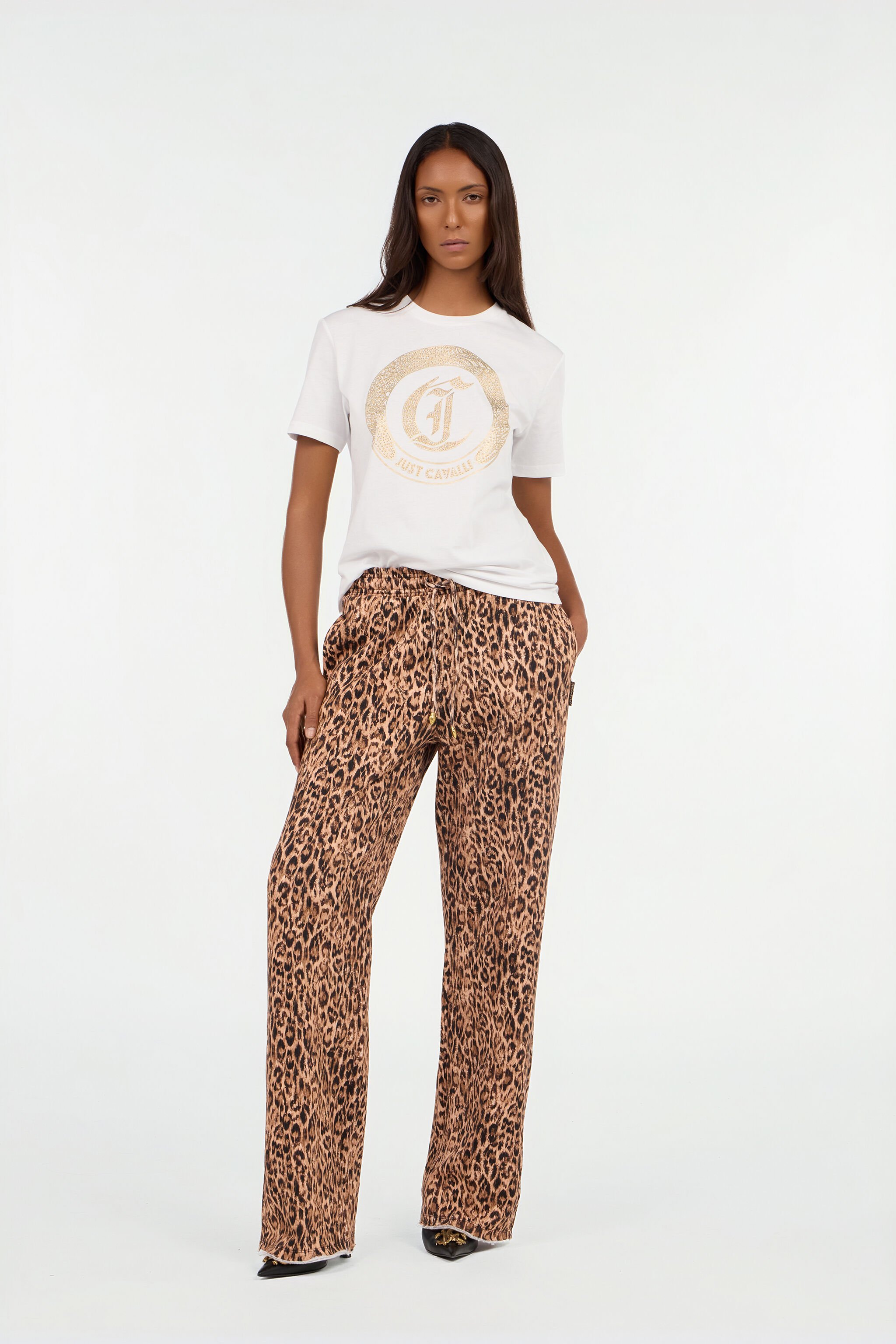 JC T-Shirt in Weiß mit Logo und Nieten WHITE/GOLD VFT180-VF303