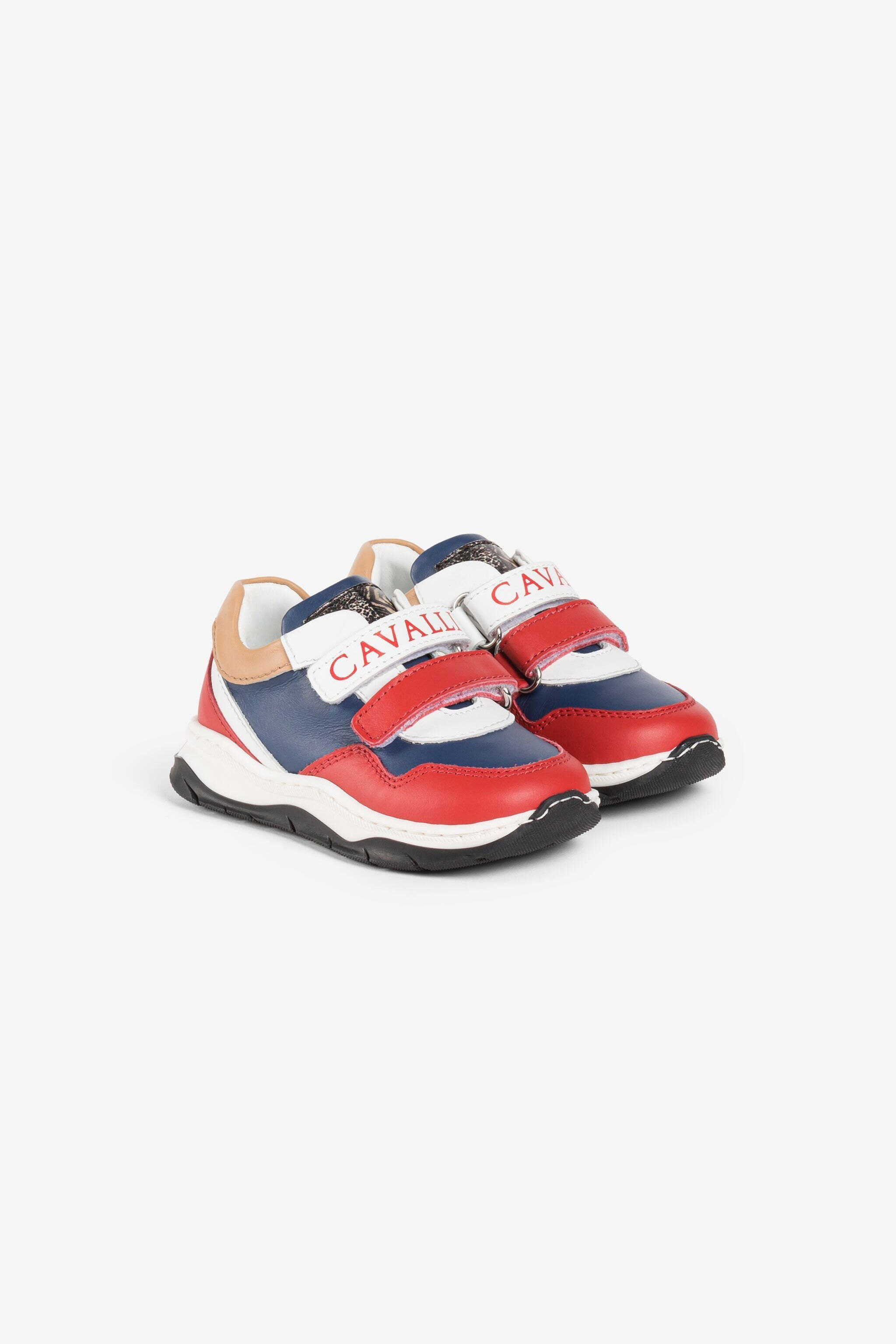 JU Logo-Print Sneakers Red/Blue PJS014-PN003
