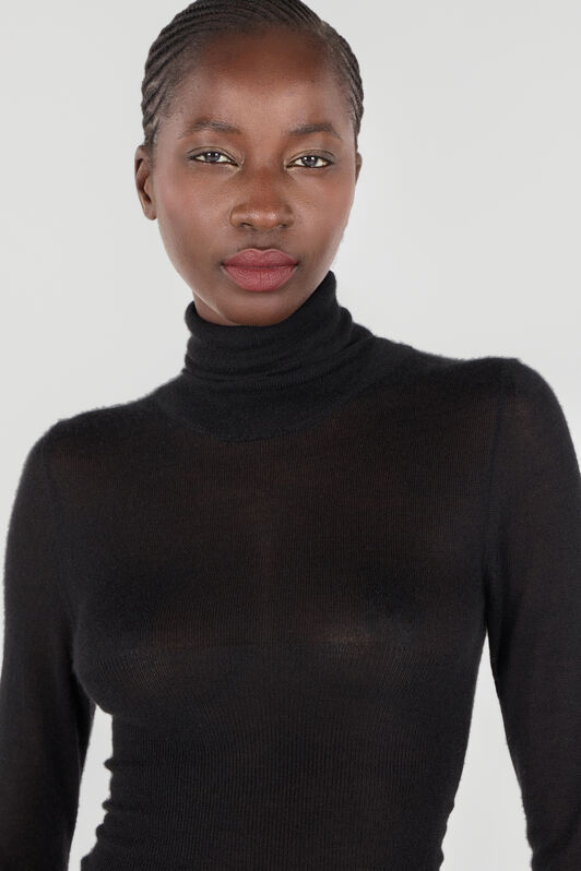RC Silk/wool-Blend Turtleneck Black TWM601-KP001