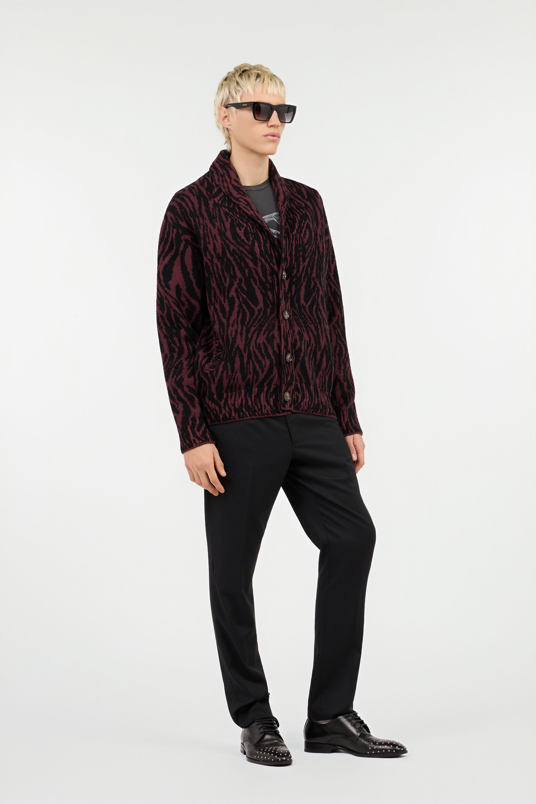 RC Cardigan In Misto Lana Stampa Animalier RED/BLACK ROM90F-MSS30