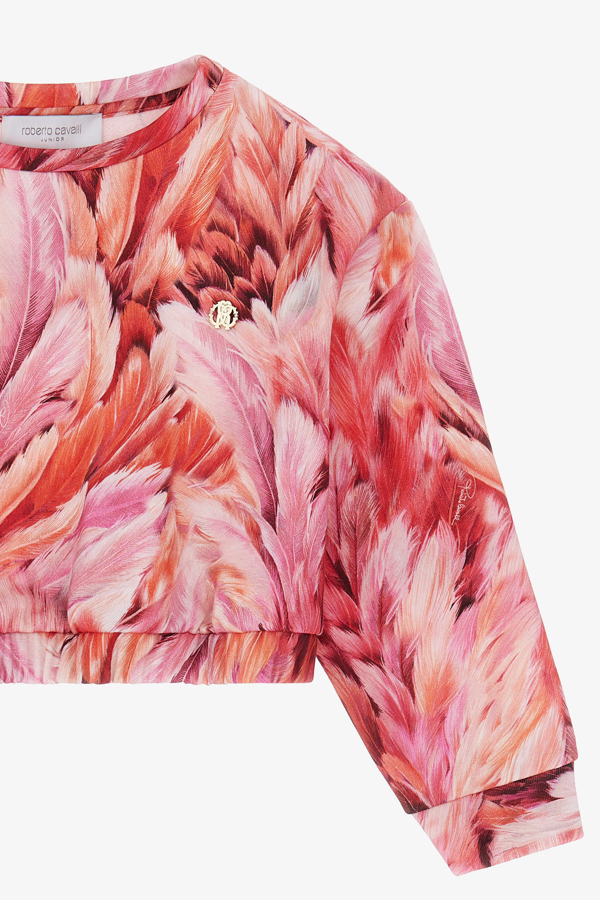 JU Cropped Sweatshirt With Plumage Print BABY PINK TJT68P-5ON15