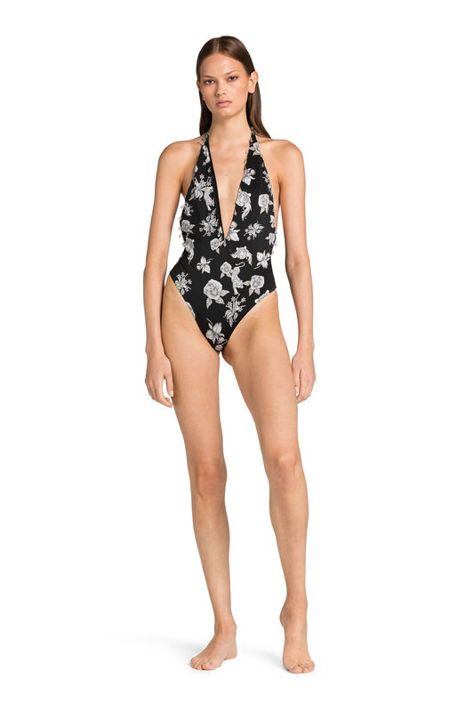 UG Crystal-Embellished Floral-Print Swimsuit BLACK MYW05C-HVB20