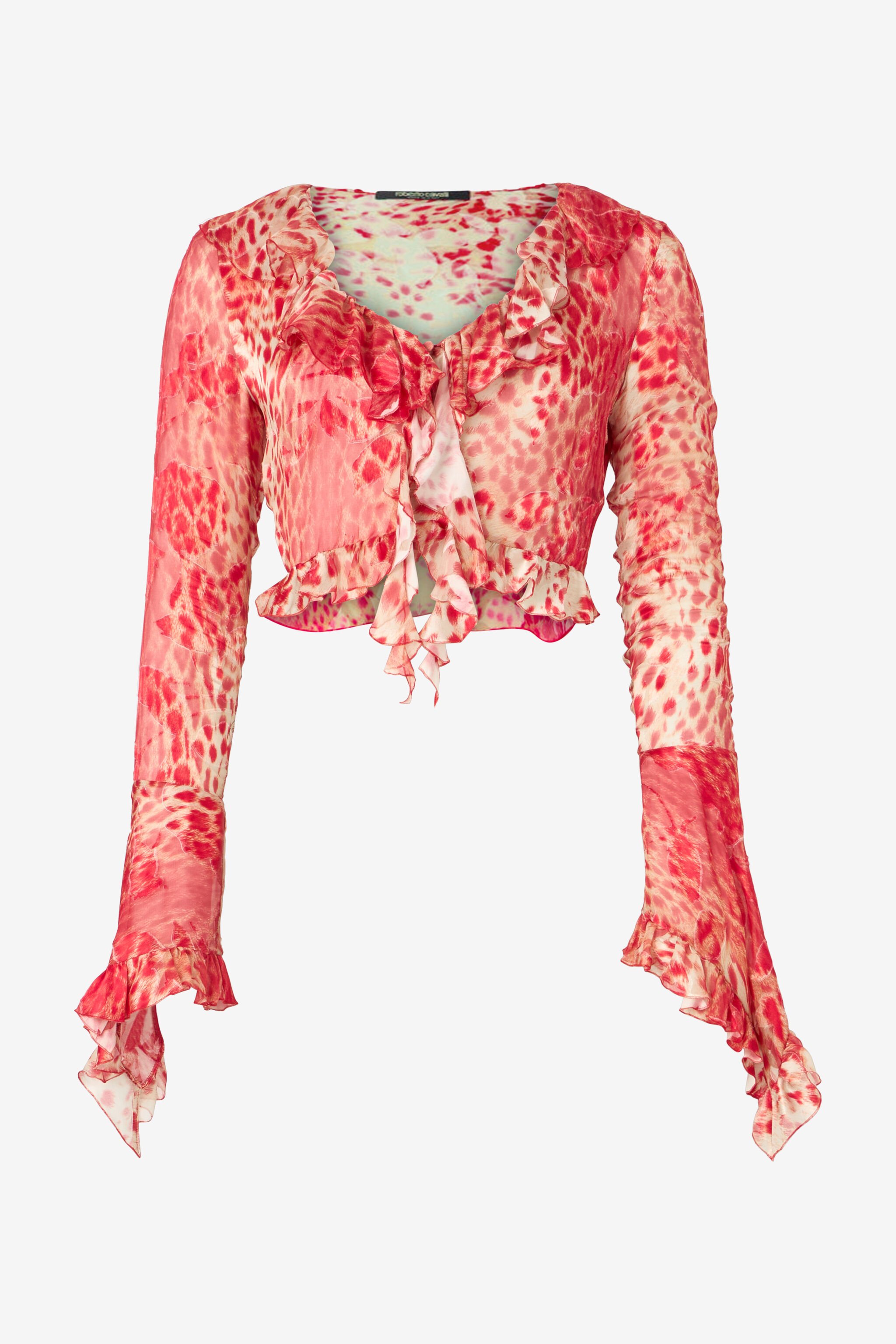 RC Crop Top mit Volant und Print Jaguar Skin Rot UKT707-HEN58