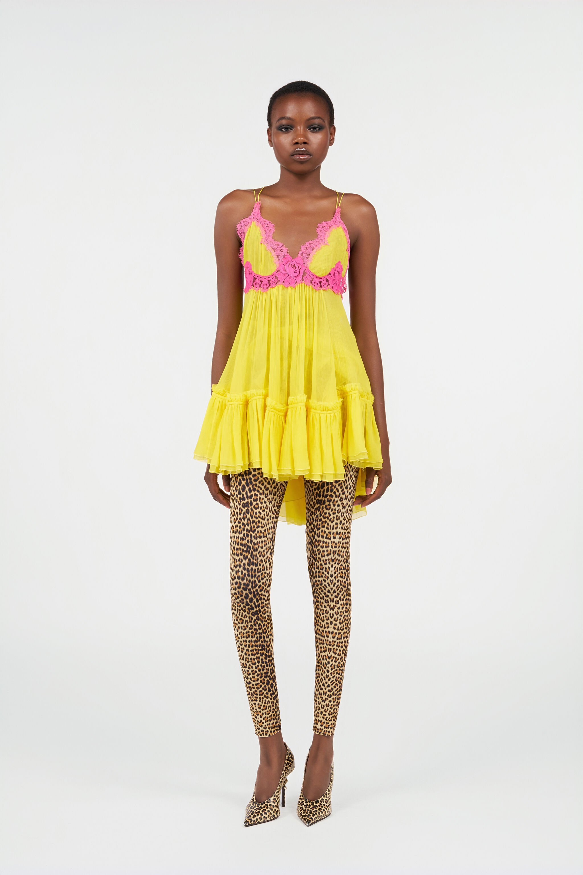 RC Abito in Chiffon con Dettaglio in Pizzo YELLOW WQT135-CQ002