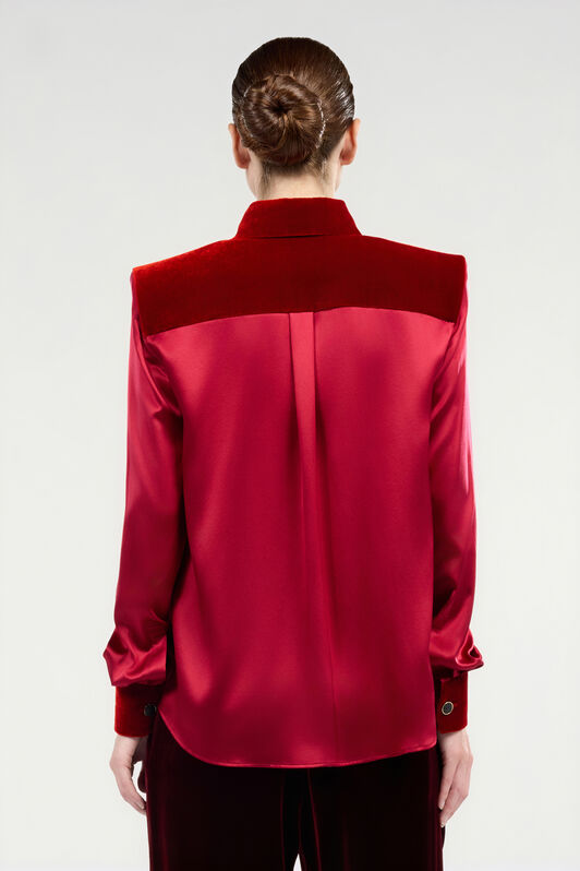 RC Dark Red Silk Shirt With Velvet Inserts RC Dark Red Silk Shirt With Velvet Inserts Red VWT700-SE041