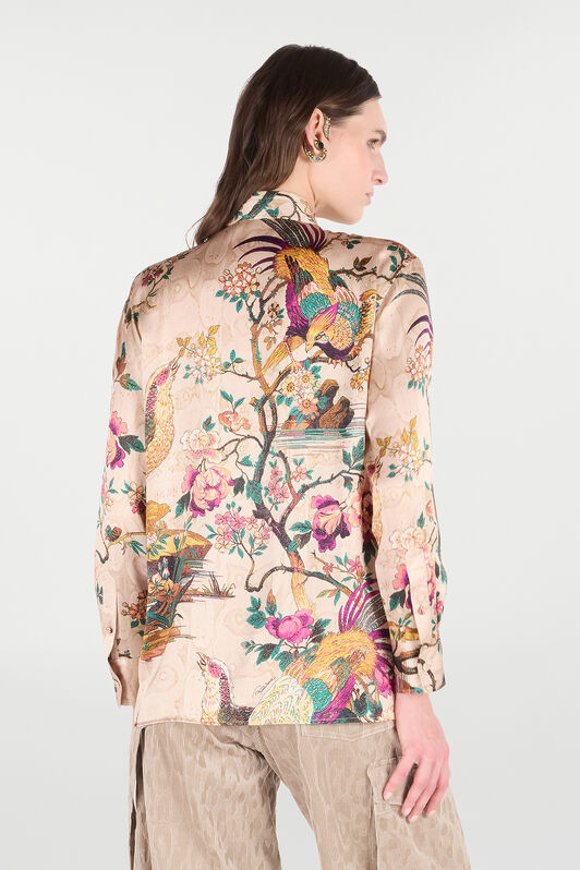 RC Silk Shirt with Floral and Pheasant Print RC Silk Shirt with Floral and Pheasant Print Ivoire/Rose VKT704-TYP76