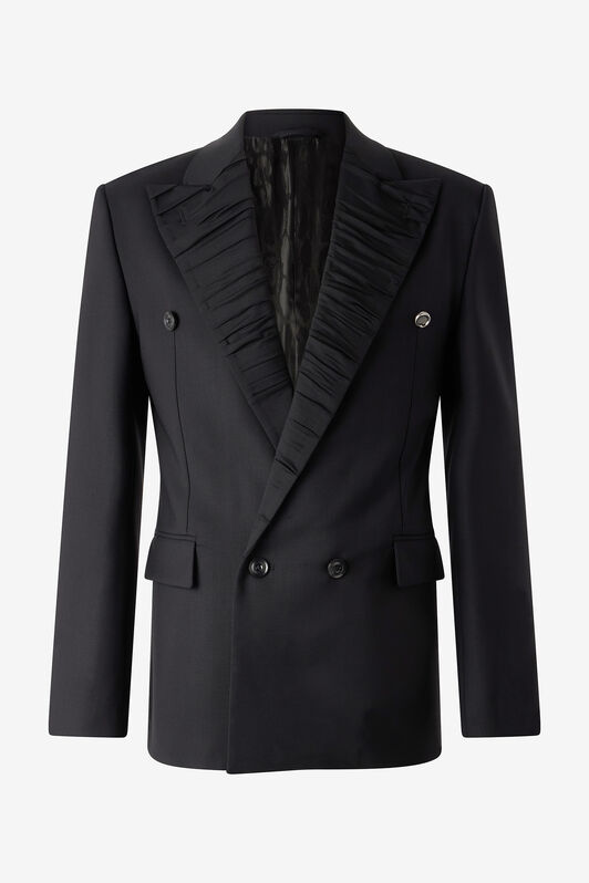 RC Double-Breasted Wool-Blend Blazer Black URT420-WP066