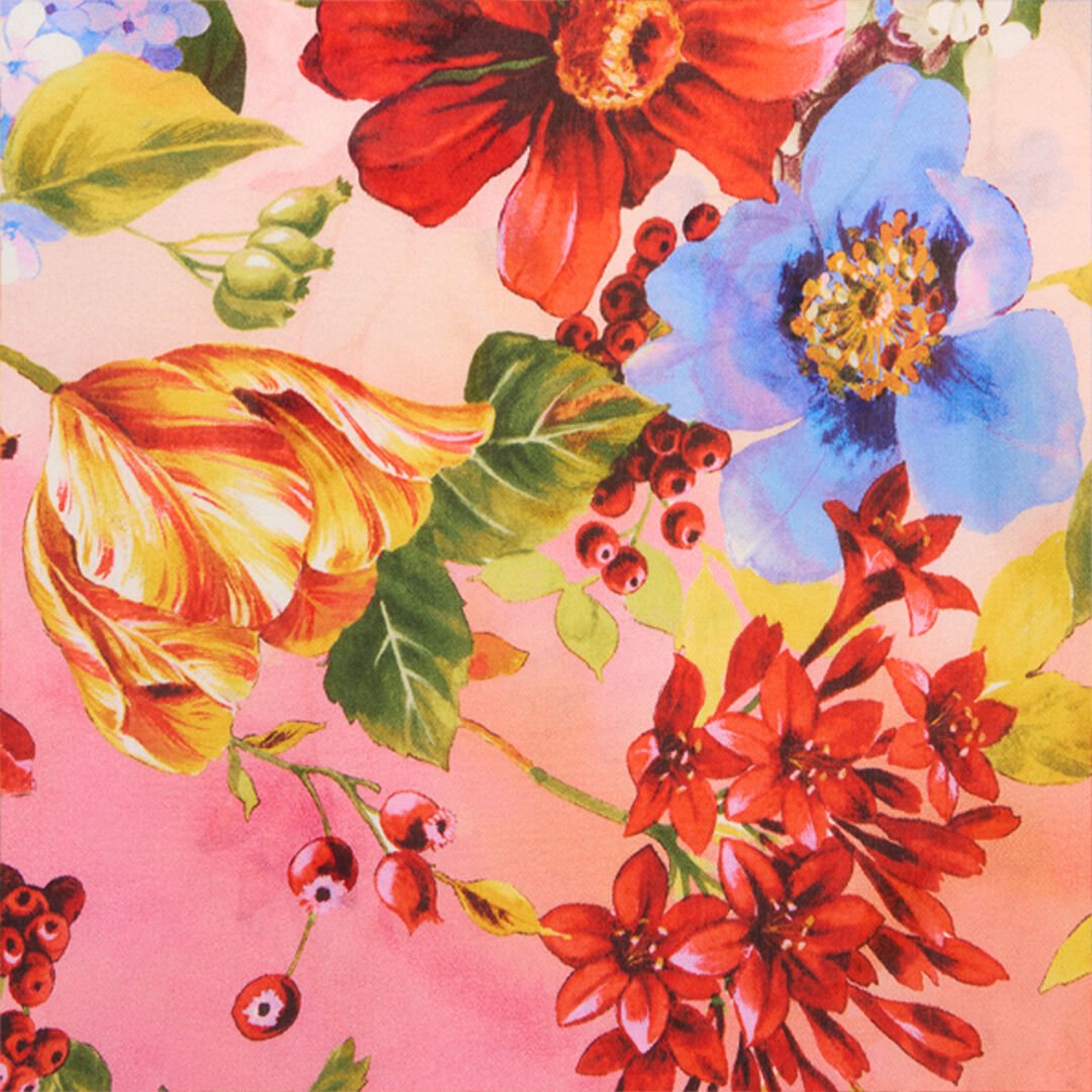 RC Silk stole with Miami Flowers print GREEN/FUCHSIA WQI001-HZR32