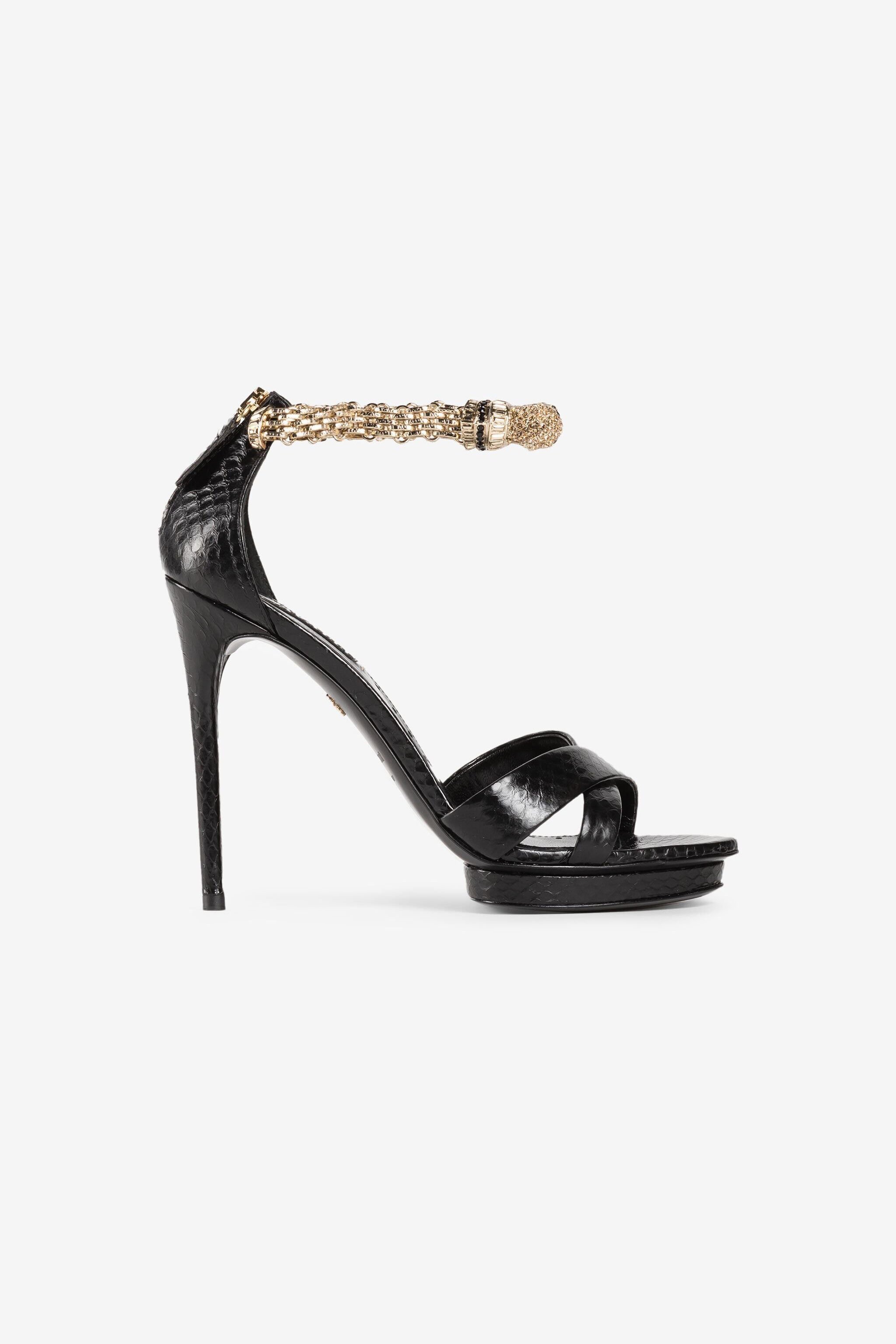 RC Crystal-Embellished Panther Head Sandals Black OQS032-PA001