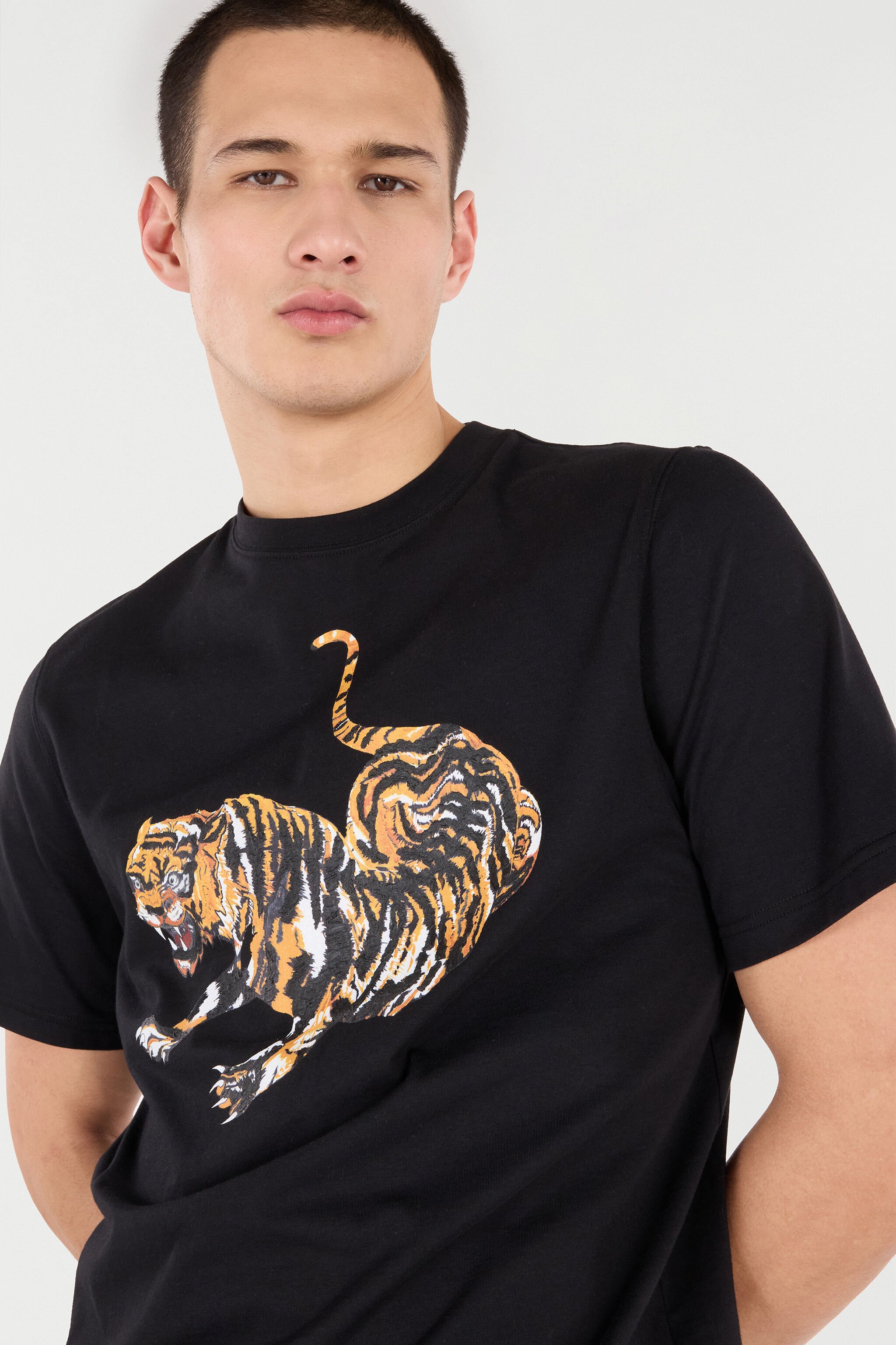 RC Cotton T-Shirt with Tiger Black VRT61B-JD060