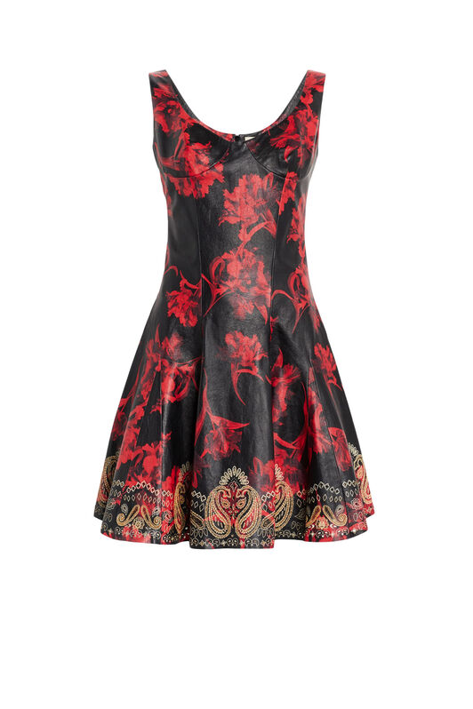 RC Micro Parrot Tulip print leather dress BLACK/RUBY IQP103-PFP67