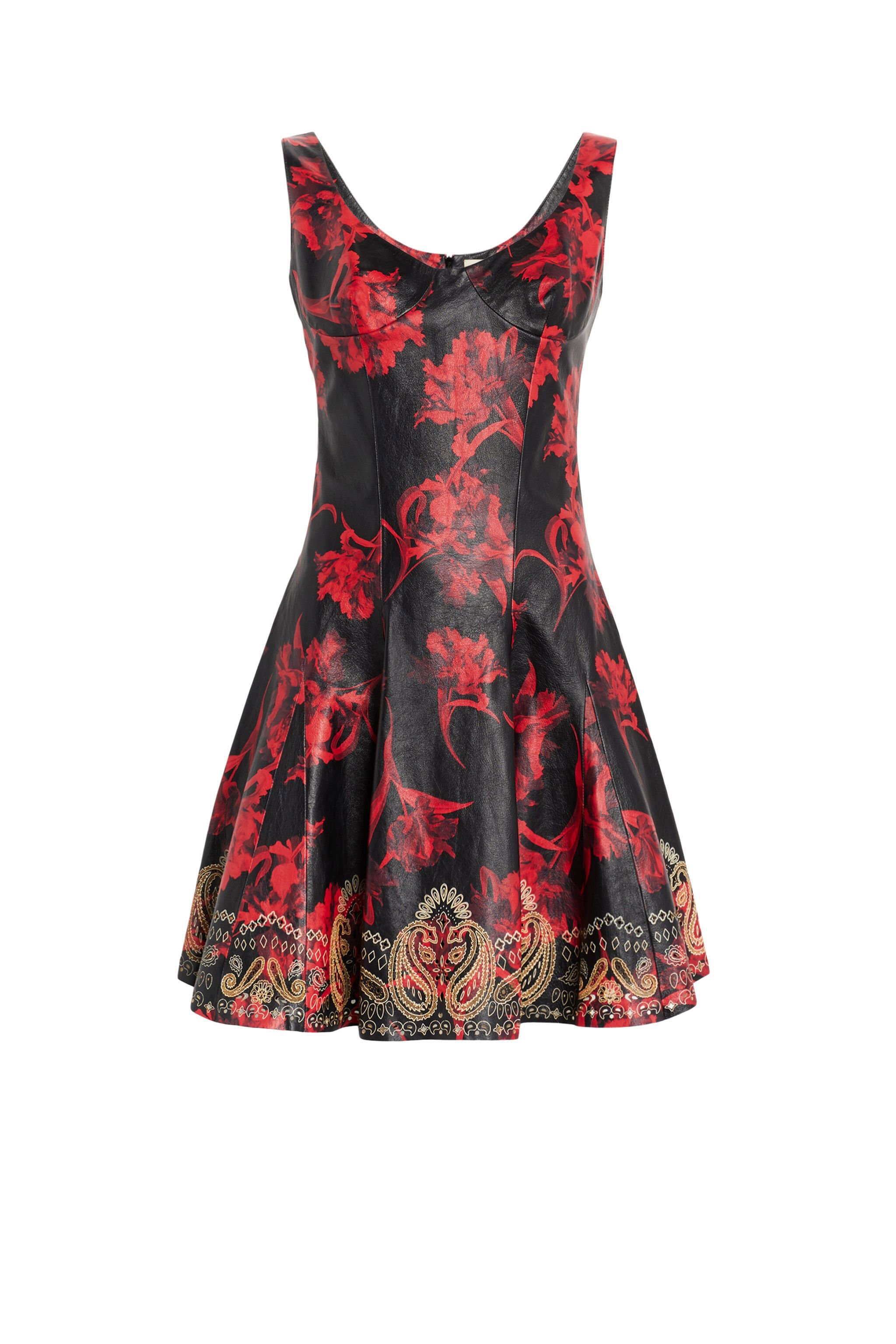 RC Micro Parrot Tulip print leather dress BLACK/RUBY IQP103-PFP67