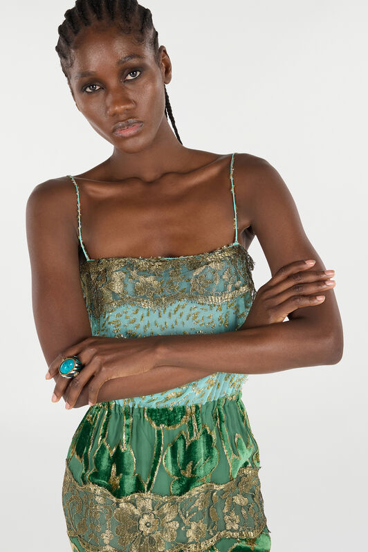 RC Long Silk Dress with Embellishments VERDE/ORO VKT119-FC007