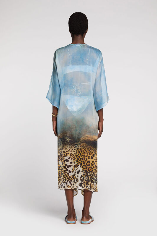 RC Graphic-print silk kaftan Light blue RYT100-CTG38