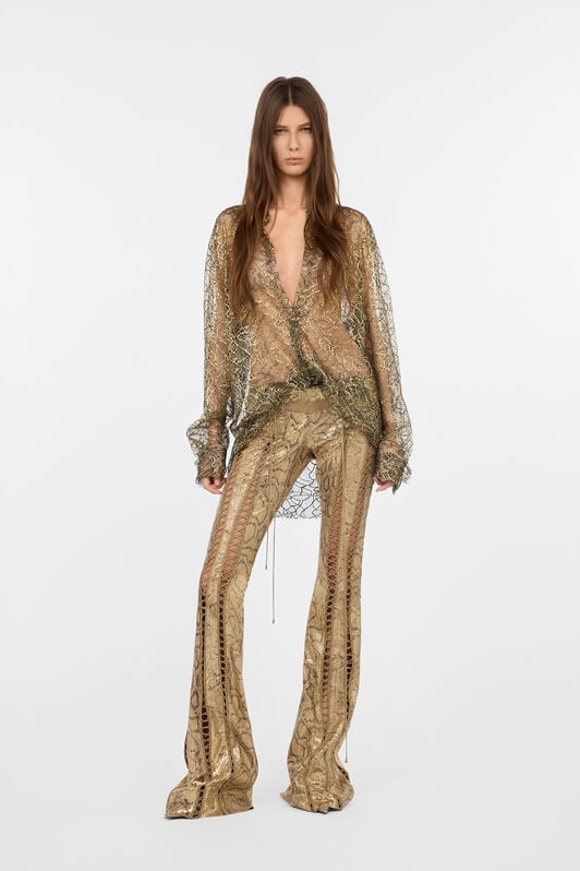 RC Black and Gold See-Through Shirt with Embroidery BLACK/GOLD WWT700-RP070