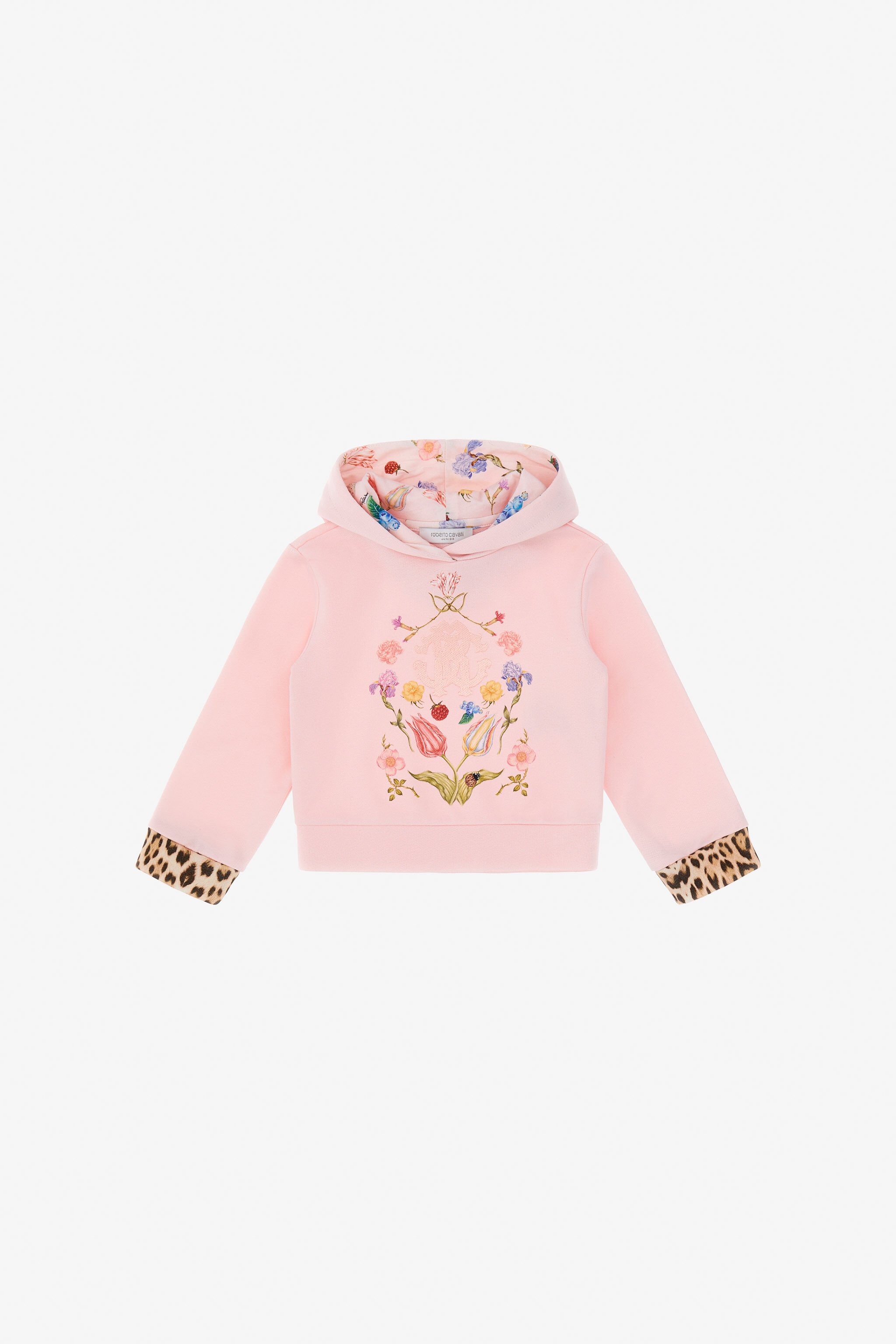 JU Felpa Con Stampa Fiori, Frutti E Jaguar Skin Rosa TJT682-CF050